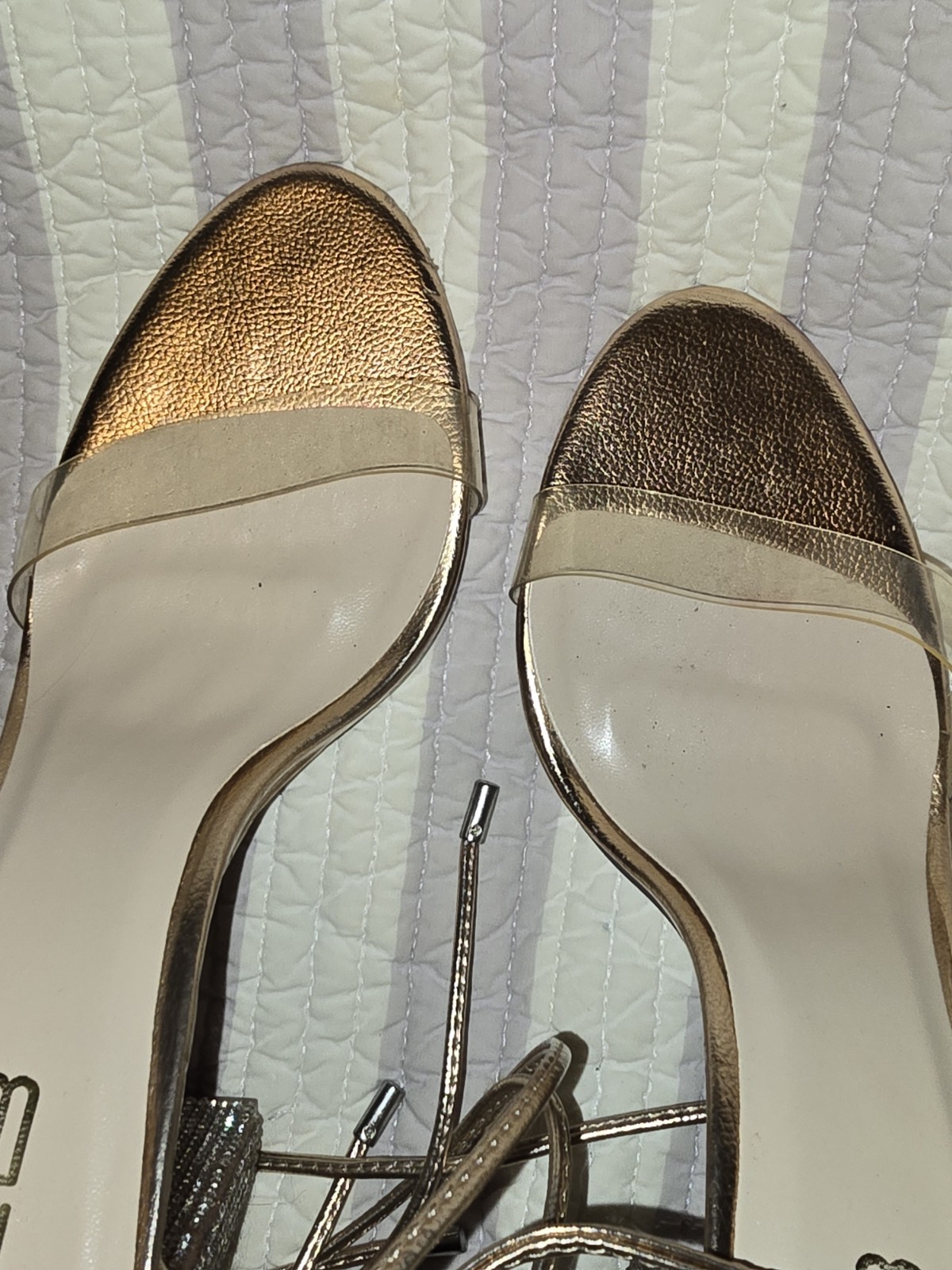 X2B Rhinestone Block Strappy Block Heels With Clear Toe Strap Sz 10 M