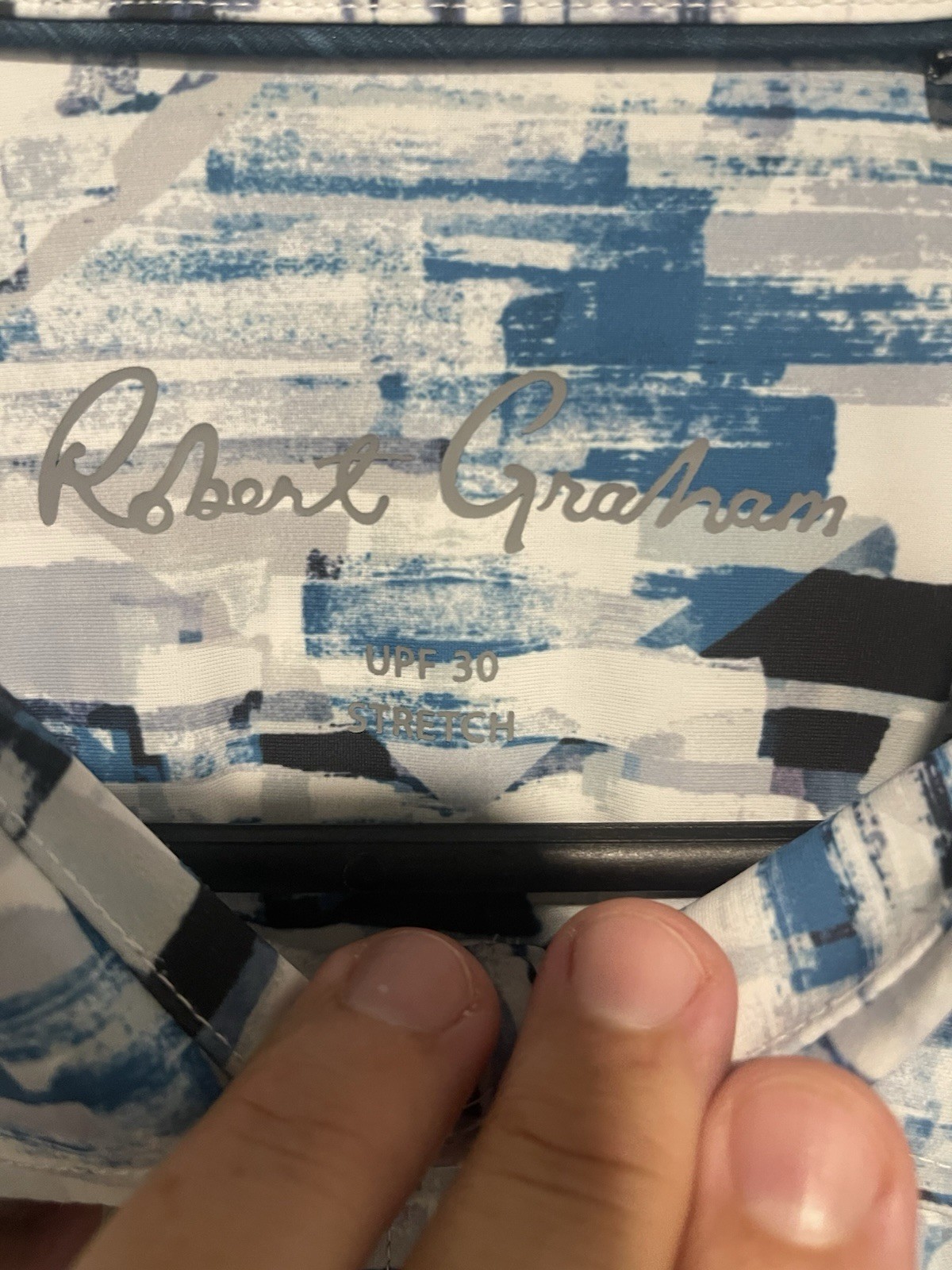 Robert Graham Mens 2XL UPF 30 Stretch Performance Button Shirt Blue Abstract