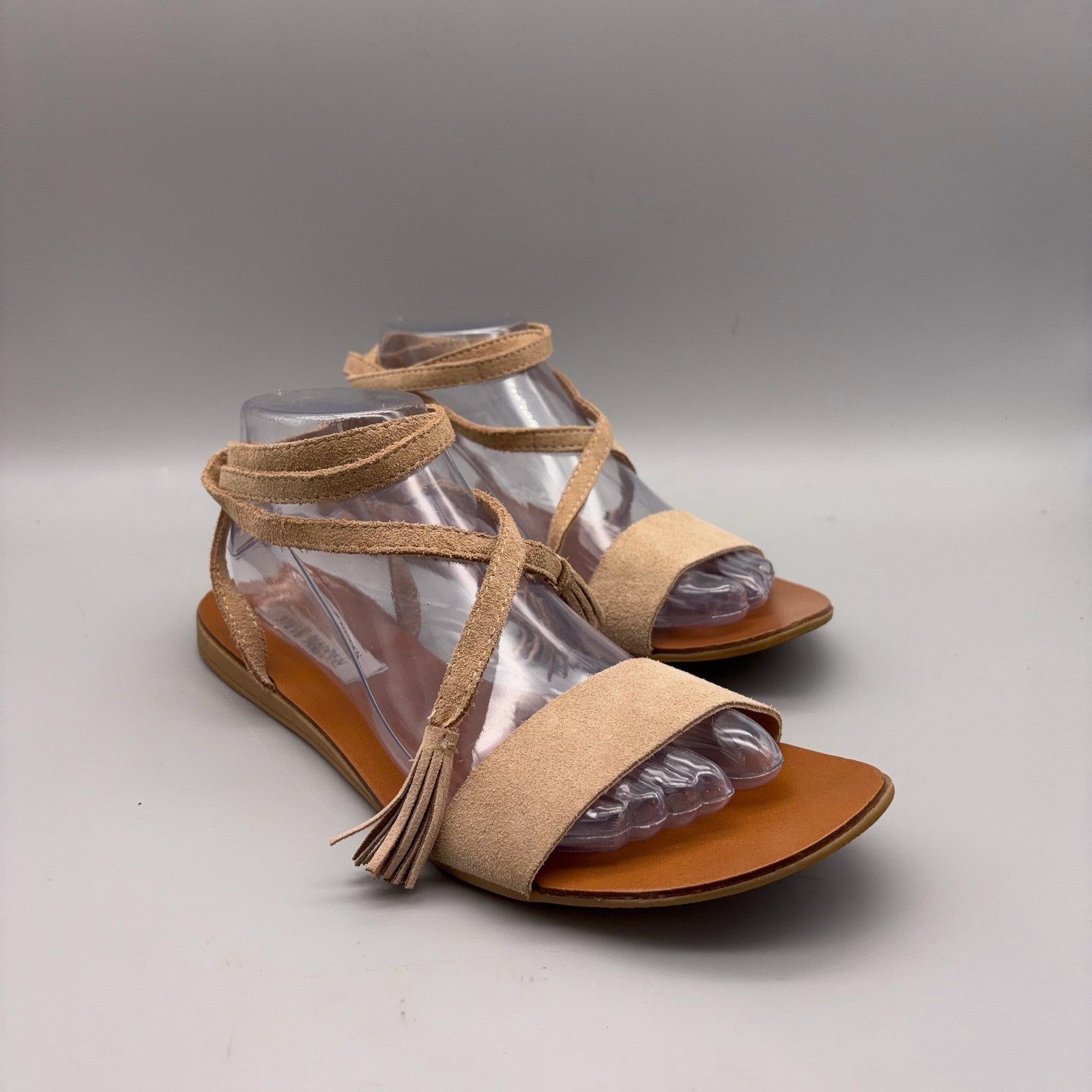 Steve Madden Sandals Women 11 Tan Tassel Ankle Wrap Boho Festival