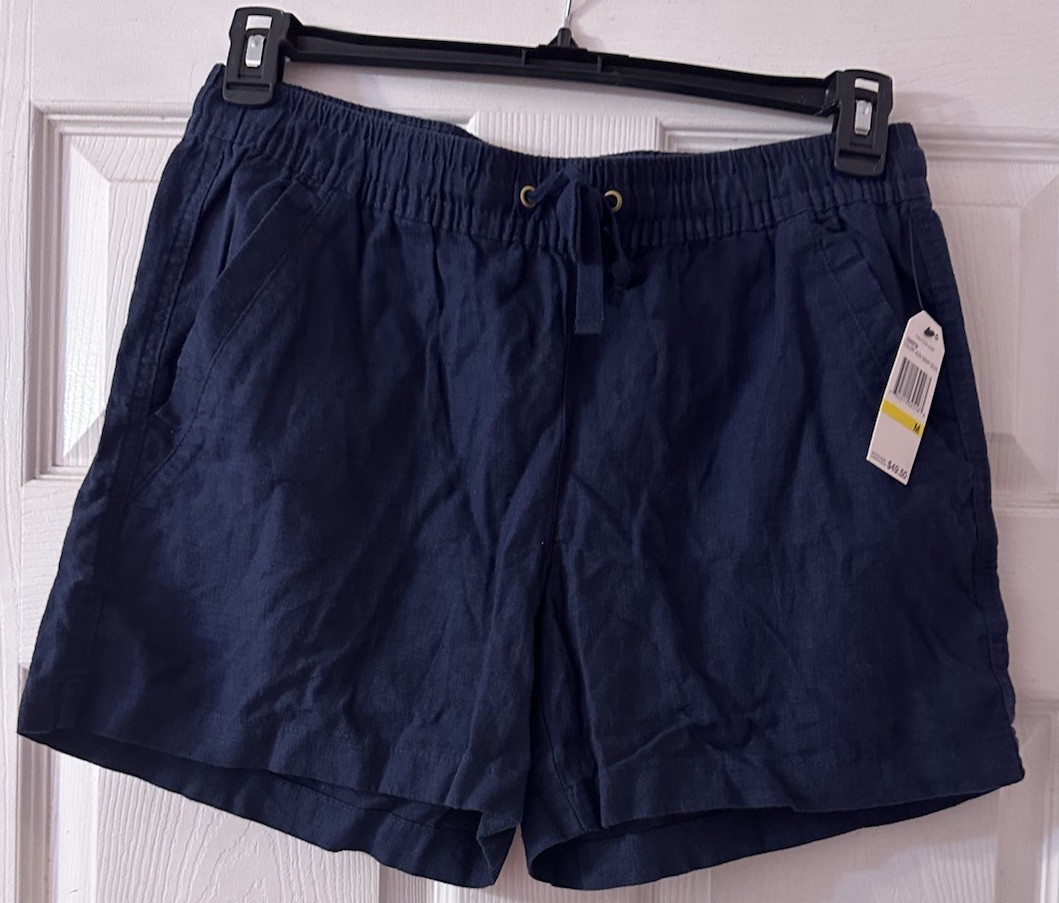 Nautica Linen Blend Pull On Shorts Men’s Medium Navy Drawstring Elastic WaistNew