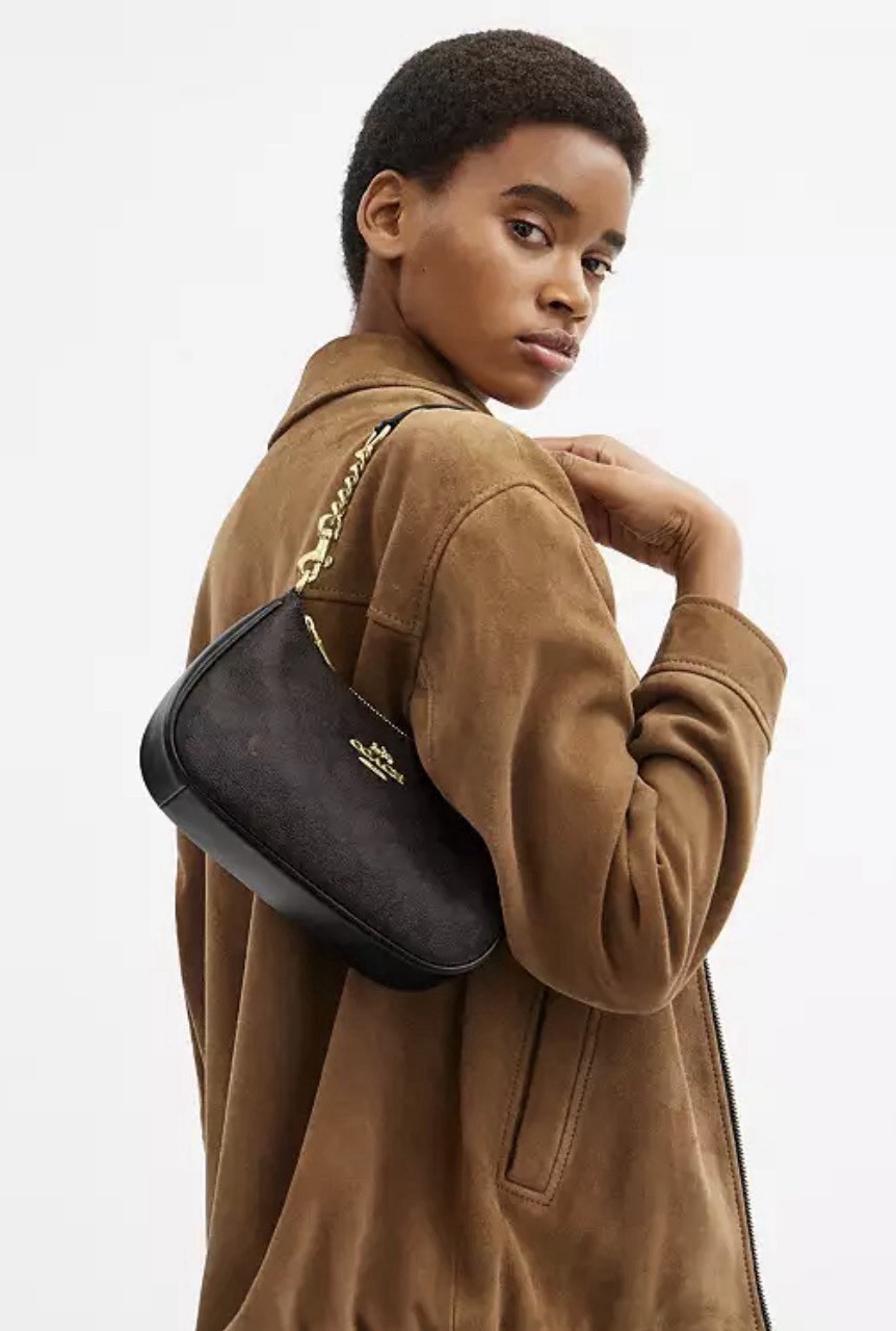 Coach Signature Teri Shoulder Bag Brown Black Leather NWT CV933