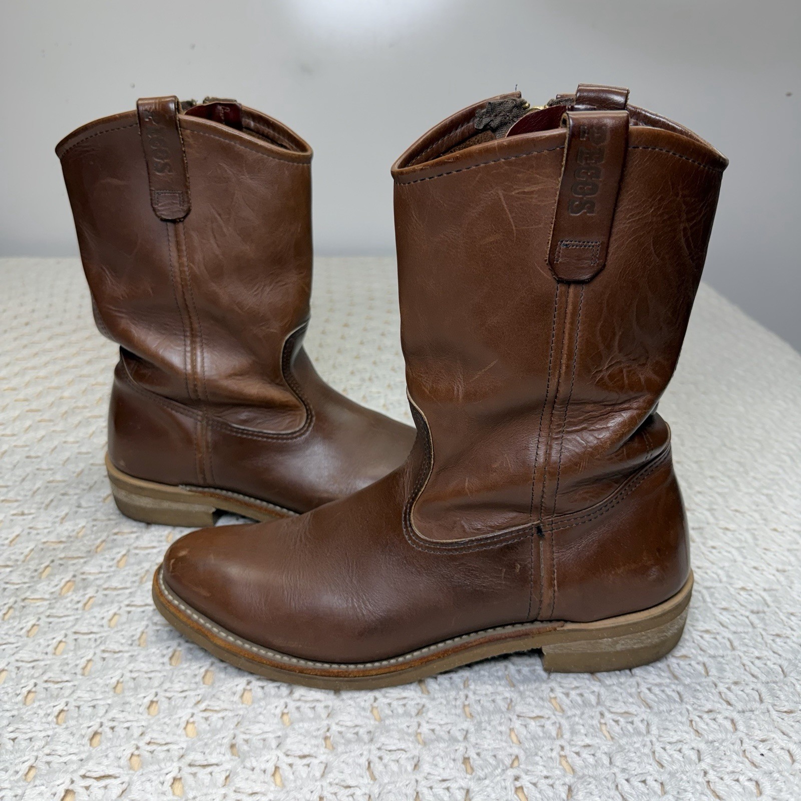 Red Wing Pecos Leather Boots Men’s 12 D Brown Cowboy Nailseat 1155 USA Made Zip