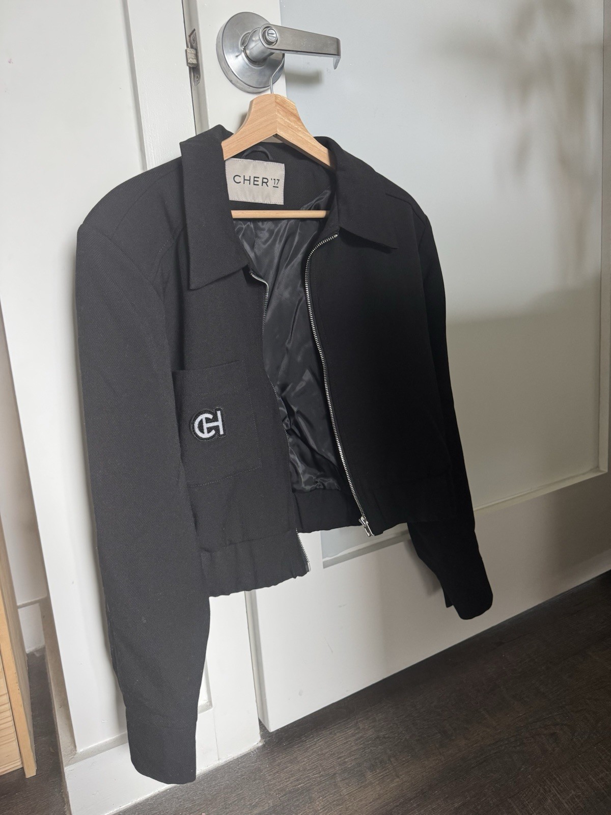 CHER’17 Women’s Black Short Zip Front Logo Lined Jacket Size M Made in Ukraine