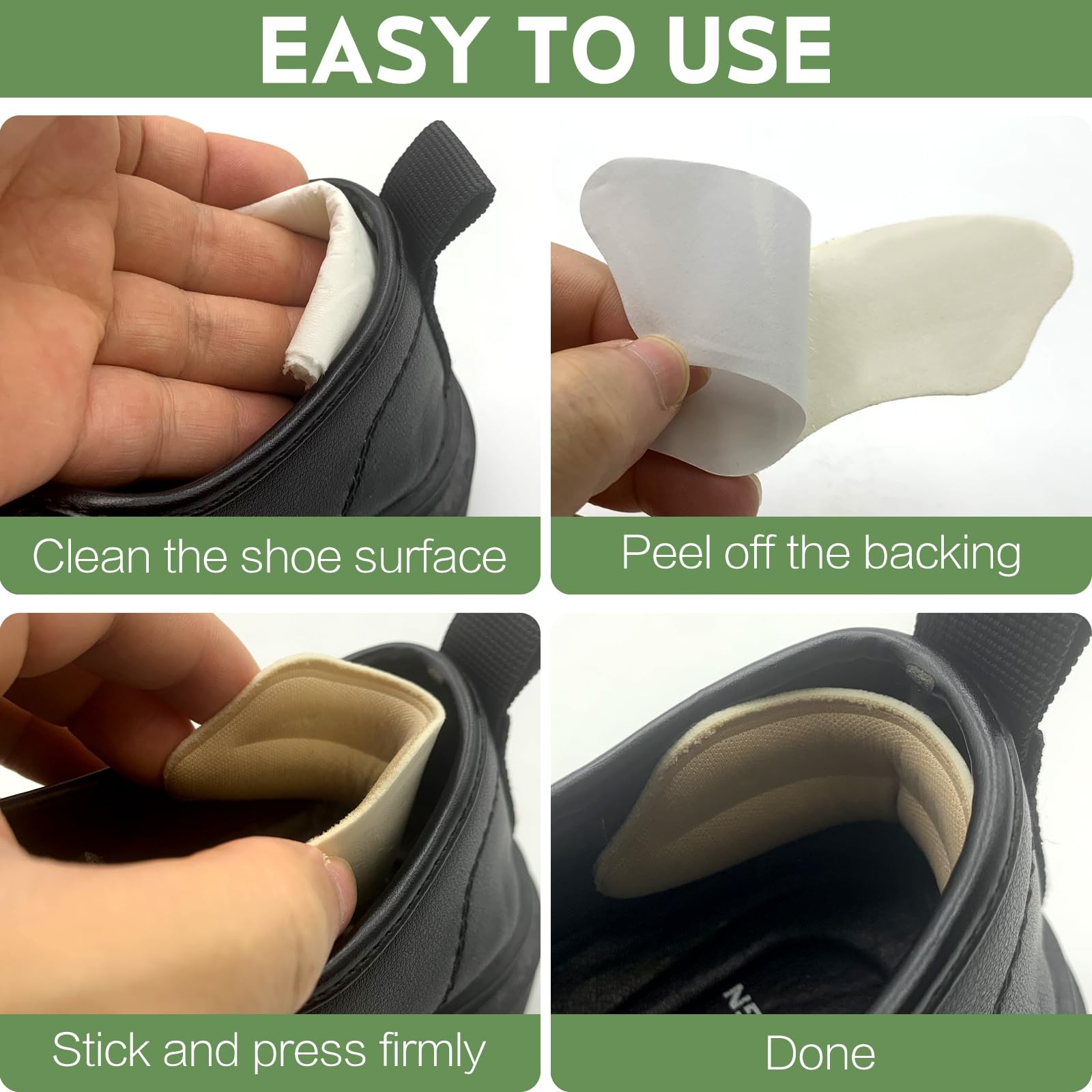 Heel Pads for Shoes 4 Pairs – Cushion Inserts Grips, Black
