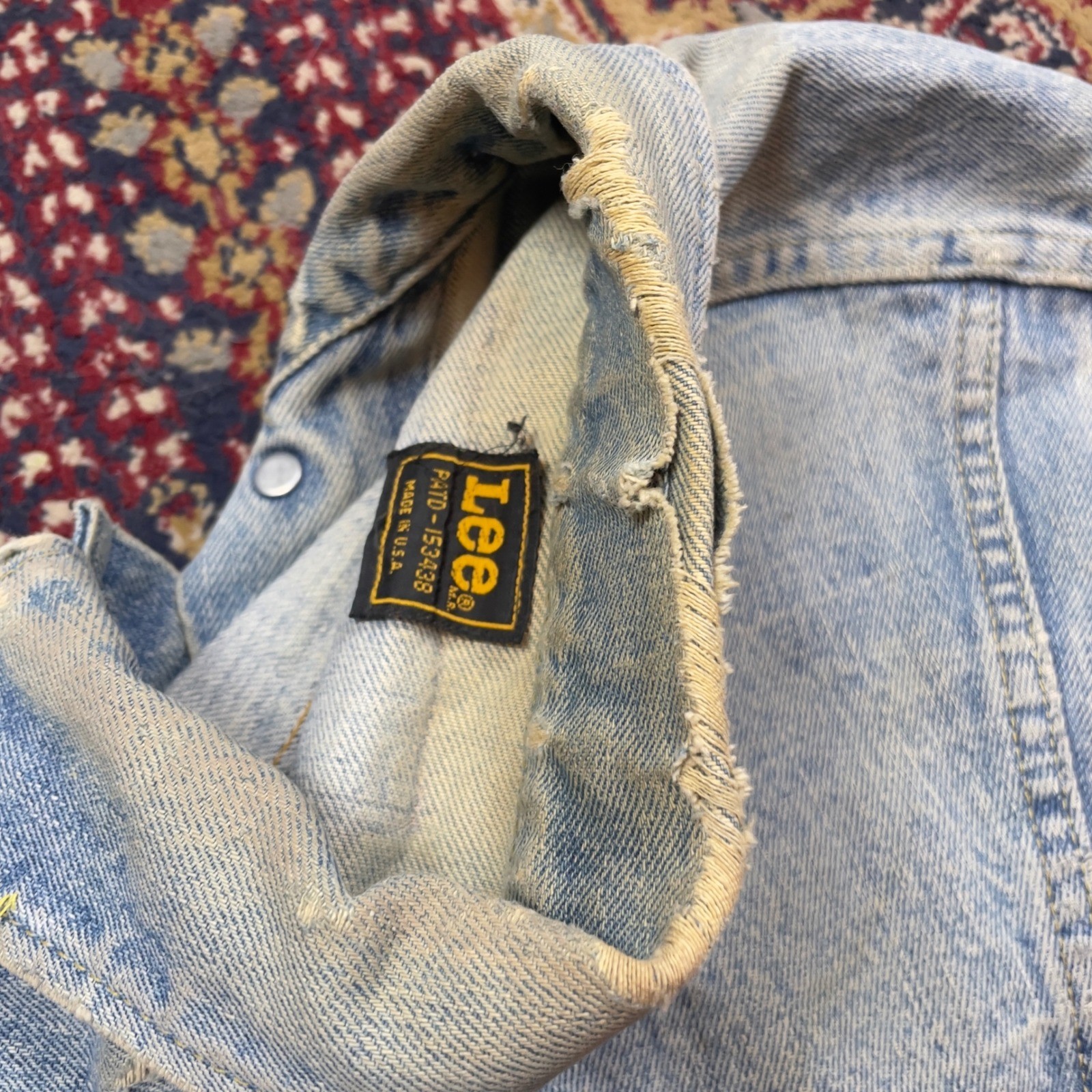 VTG 70s Lee Riders 101-J Cowboy Denim Jacket USA Faded Distressed Union M 19×20