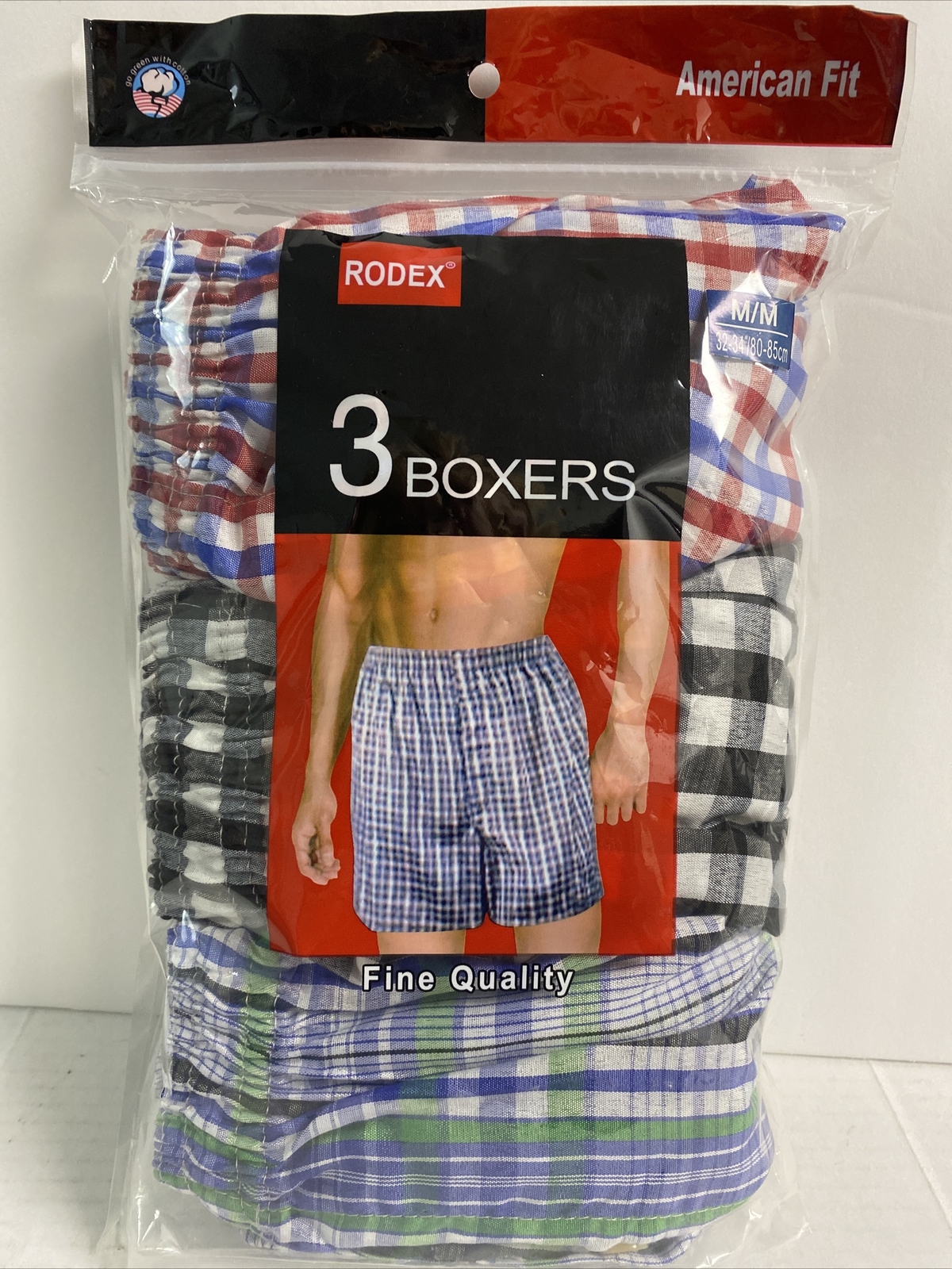 RODEX 3 PACK BOXERS PLAID MENS Med Medium 32-34 Underwear New