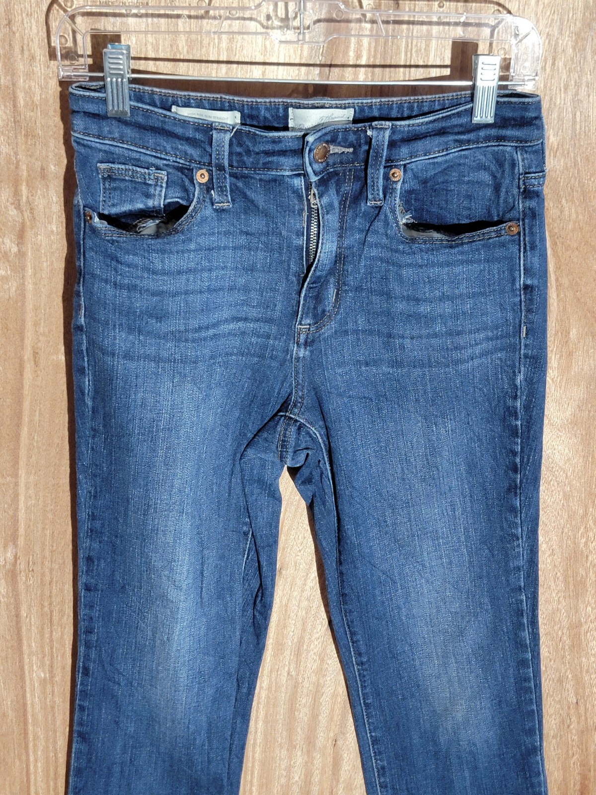 universal thread jeans women size 2/26r slim straight stretch mid rise dark blue