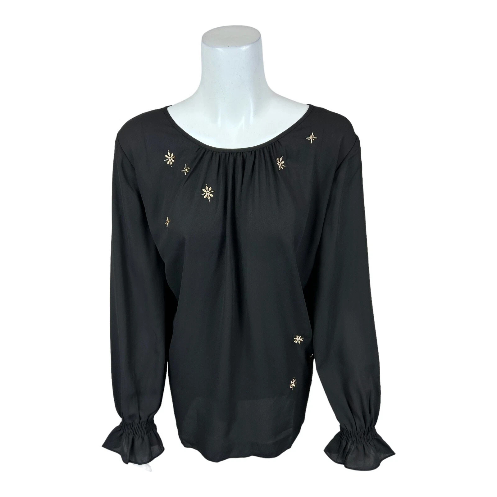 Dennis Basso Woven Top with Embroidery and Bead Details Size 10
