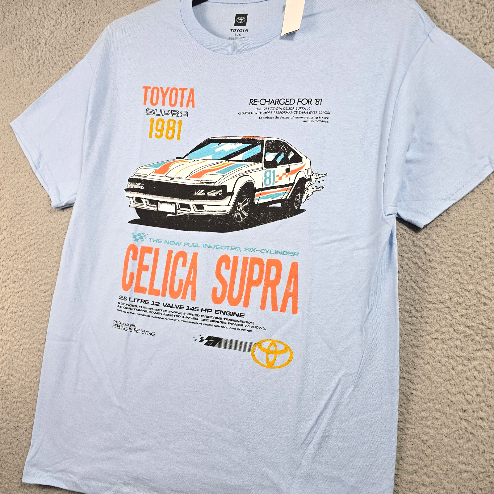 Toyota Supra Celica Shirt Mens Large Blue JDM Tuner 1981 Casual Race Car NWT