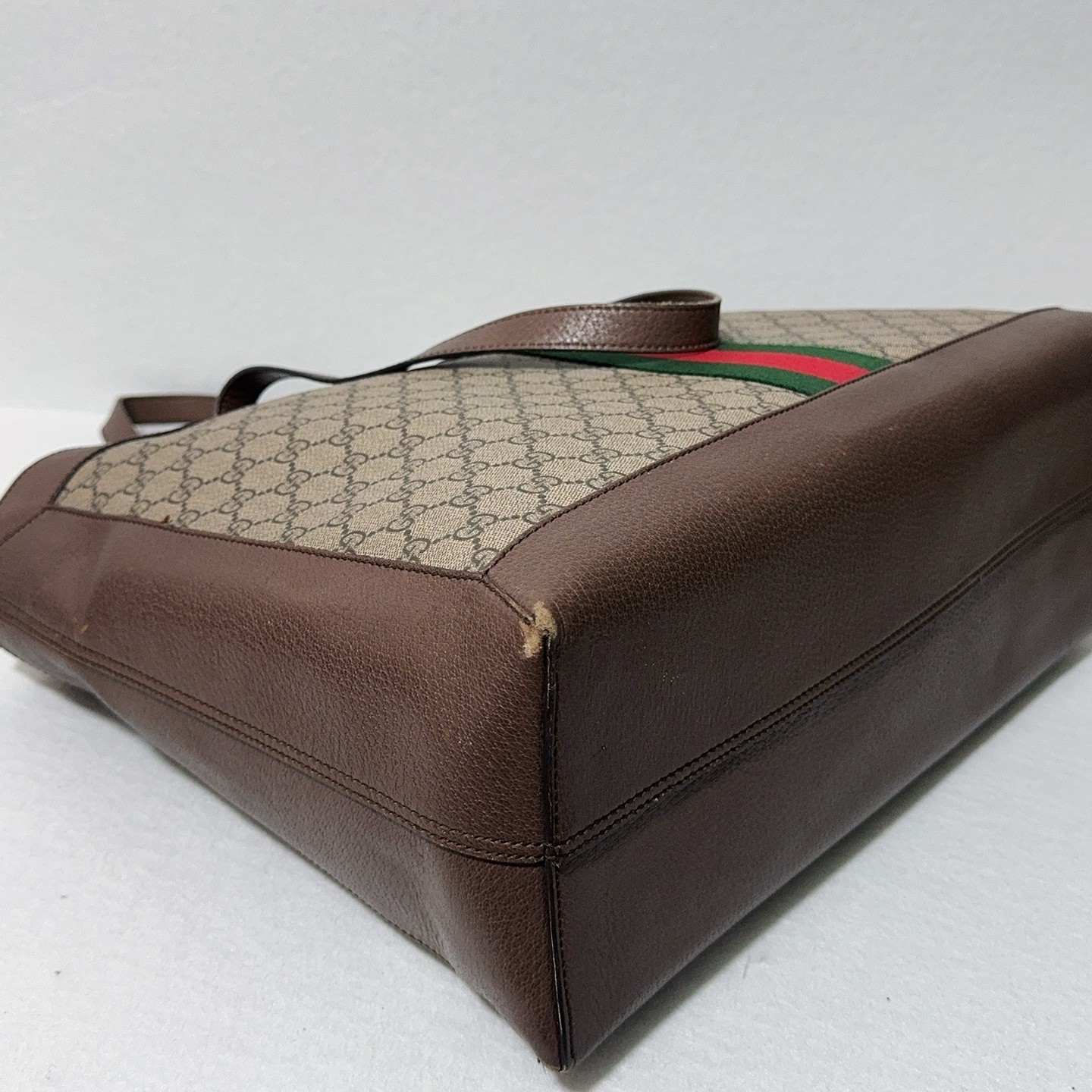 Gucci GG Supreme Monogram Web Ophidia Tote Brown