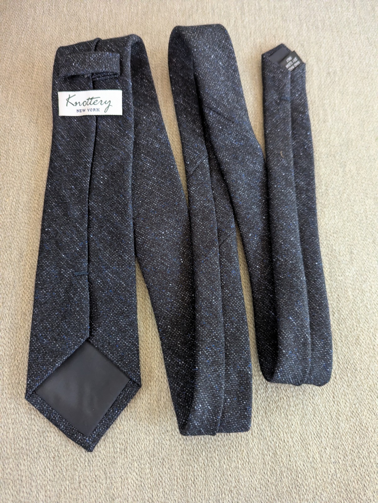 Knottery New York Mens Skinny Neck Tie Dark Blue Handmade 60 Inch Cotton