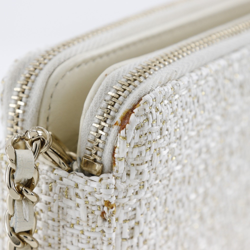 CHANEL Deauville ChainShoulder Shoulder Bag A84415 2-way clutch White twee…