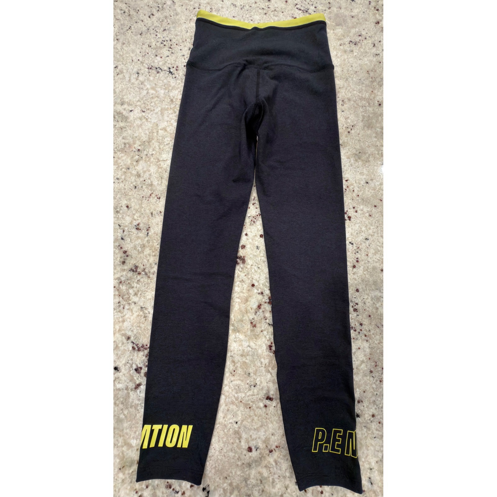 P.E Nation Leggings XS Orbital Charcoal Marl Yellow Logo NWT