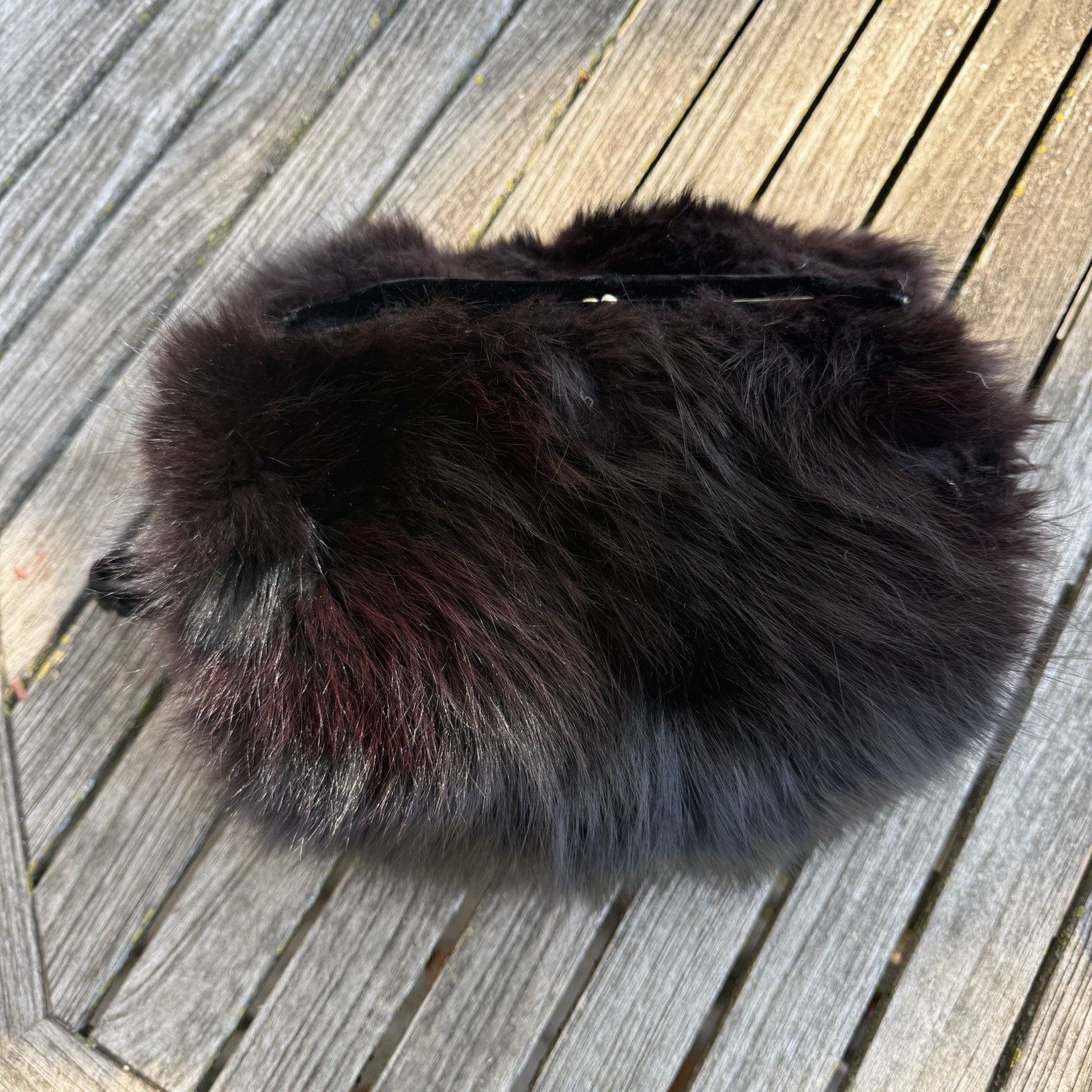 Vintage Mink Fur Muff w/ Hidden Clasp Purse Wrist Strap Brown Black GUC Luxury