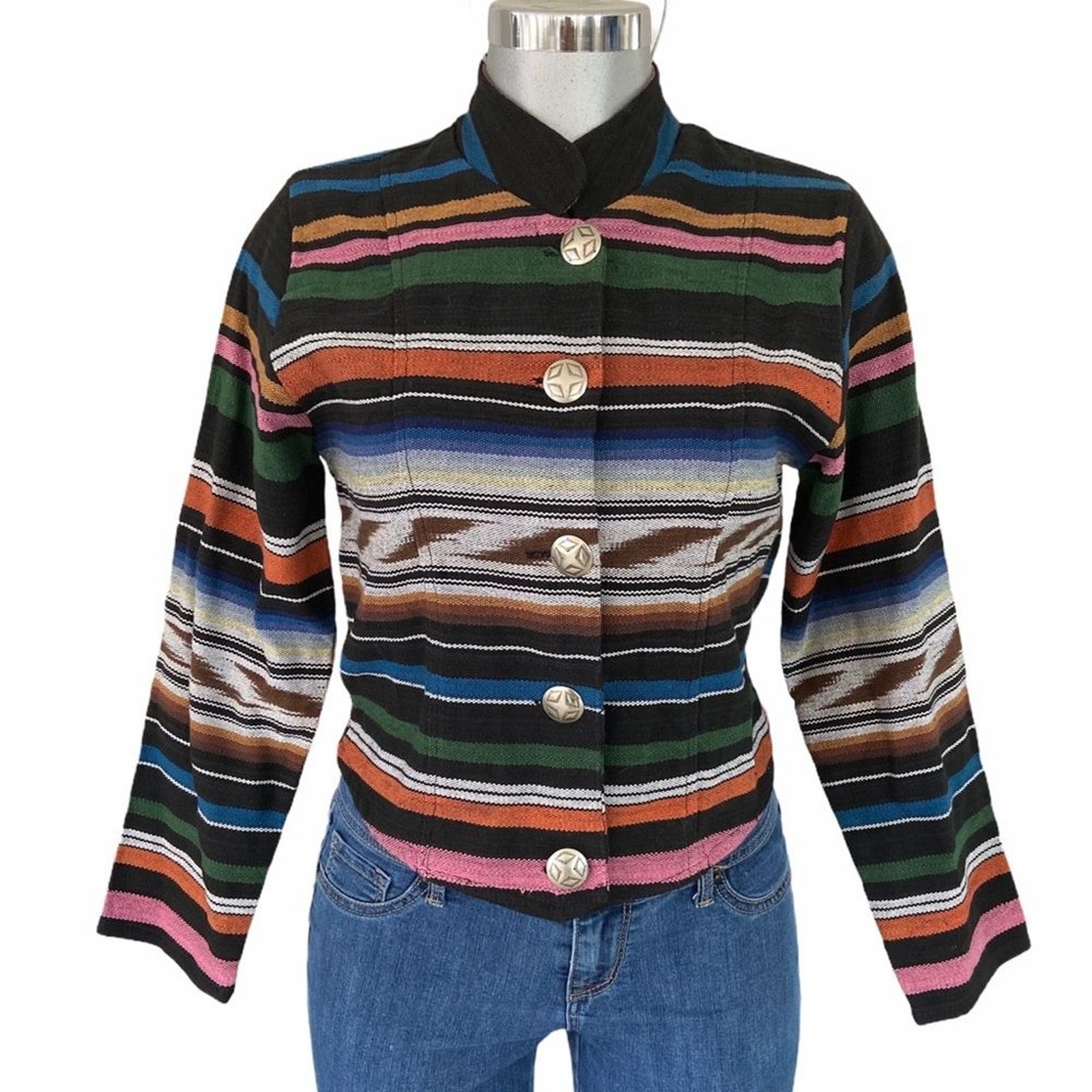 Carrie Allen Southwestern Blazer Shirt Shacket Native Zarape Mexican Western S