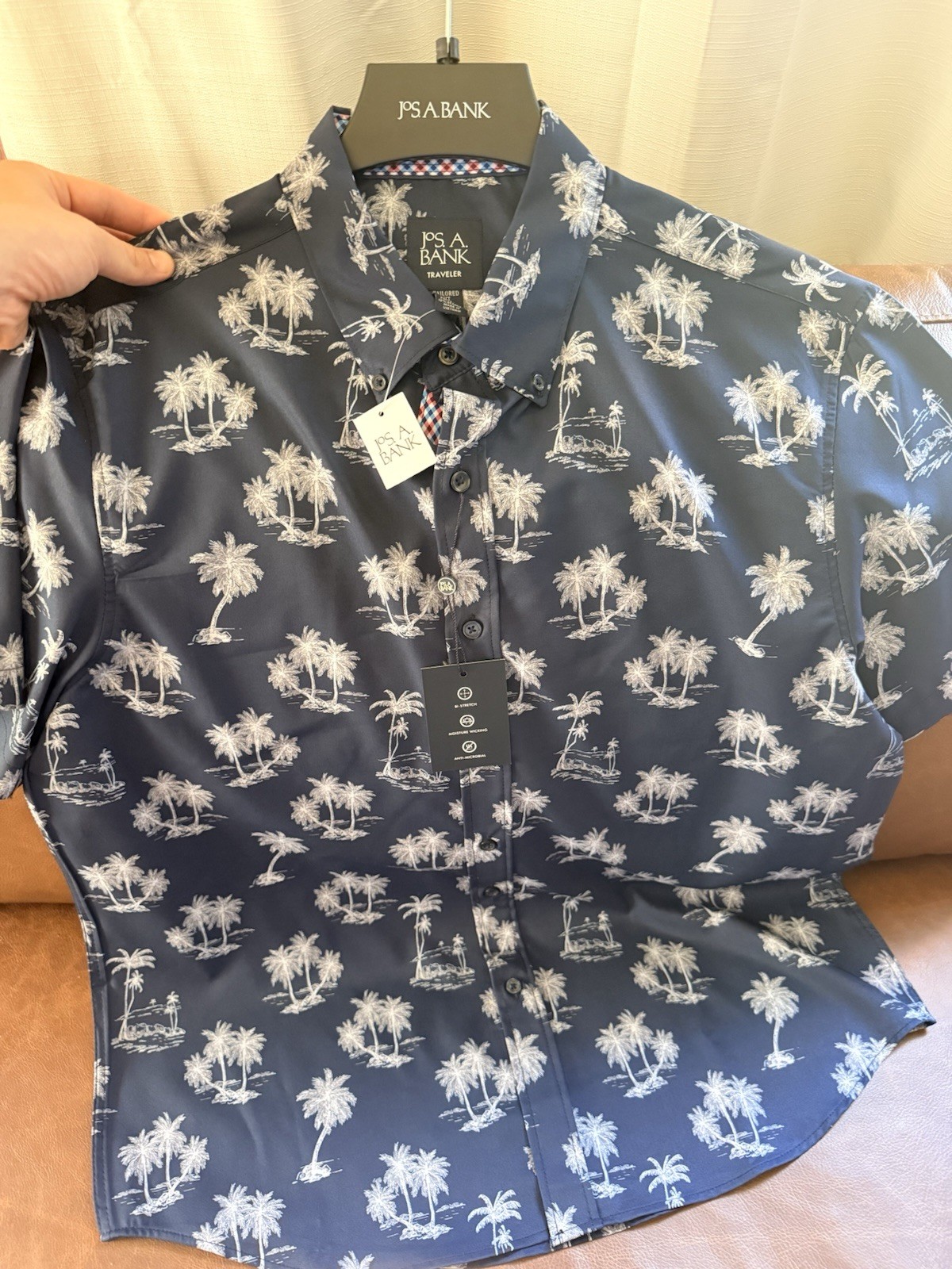 Jos A Bank Blue Floral Short Sleeve Casual Dress Shirt Size L NEW w Tags
