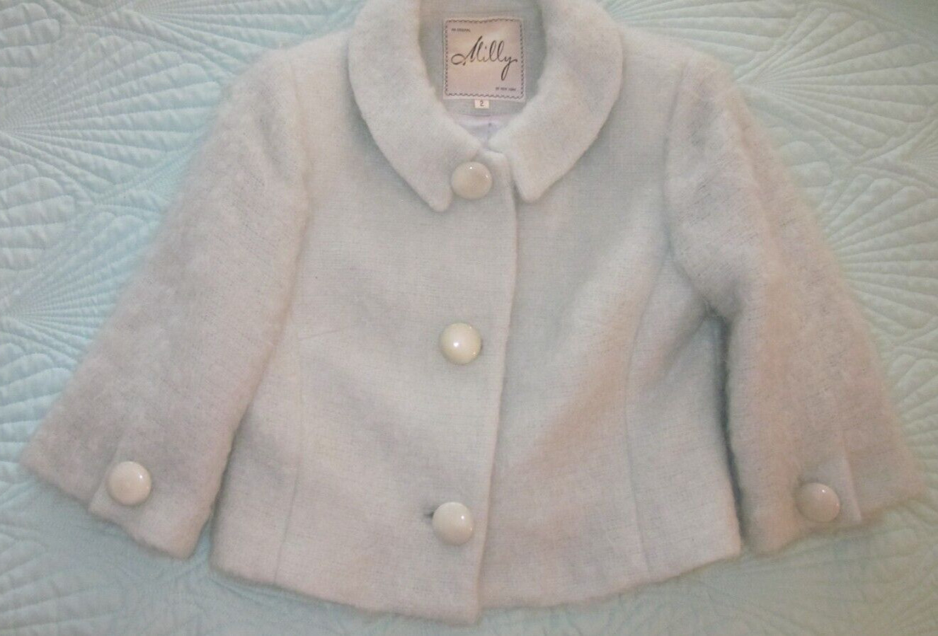 Milly New York Fresh light Mint Green Mohair Wool 3/4 sleeve Jacket Sz 2