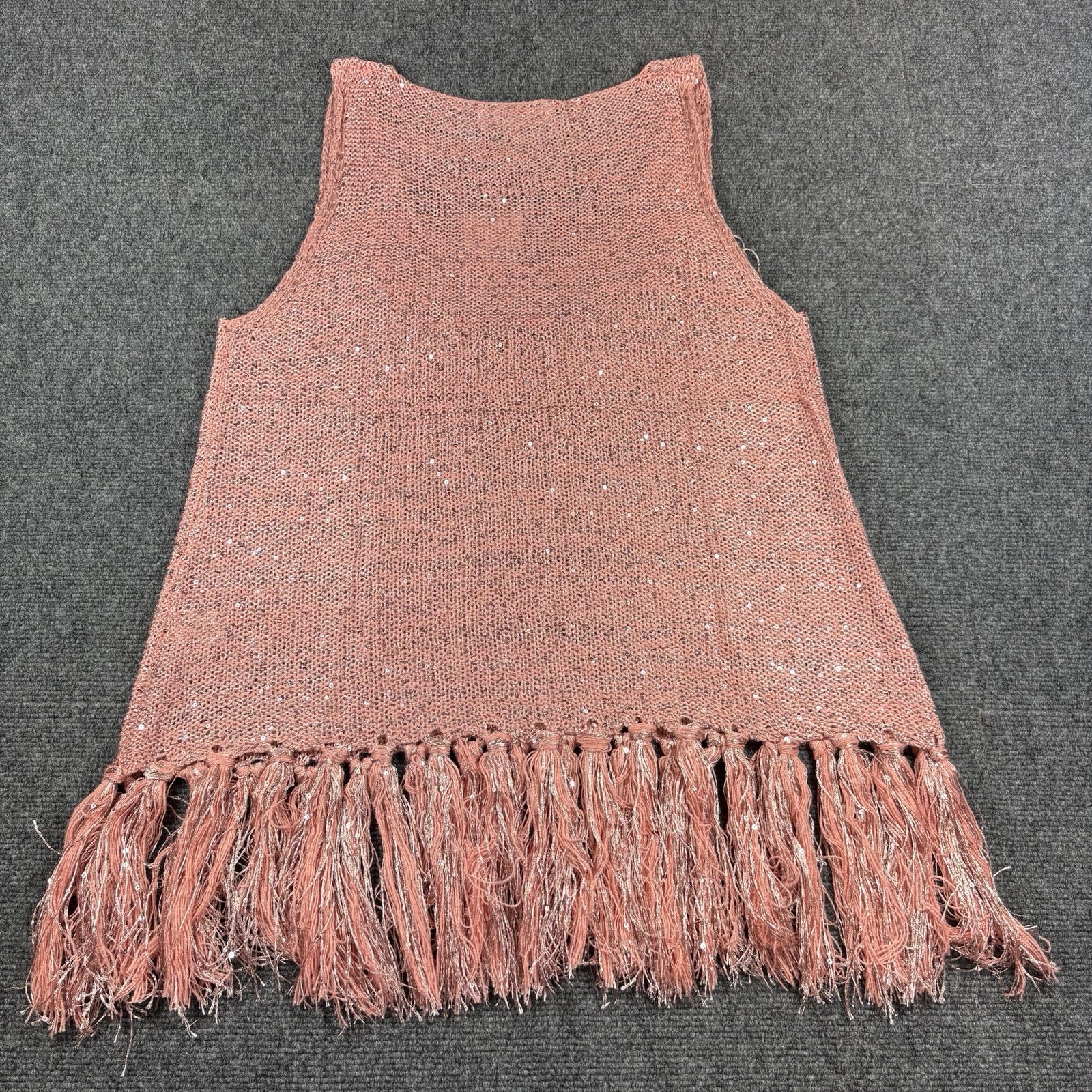 Pretty Angel Womens Crochet Linen Blend Pink Fringed Top Size XL Coastal Cowgirl