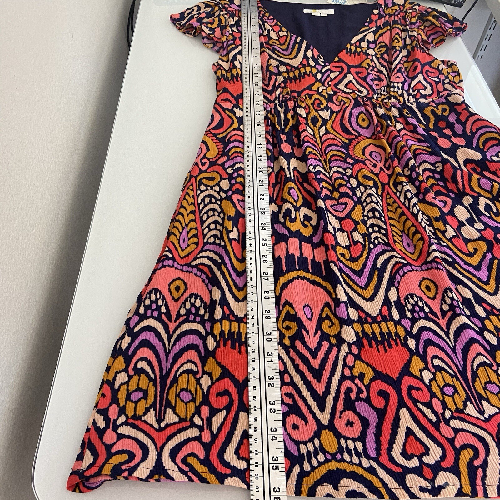 Boden Women’s Grace Flutter Sleeve Pocketed Dress Navy Ikat Charm Size 8R