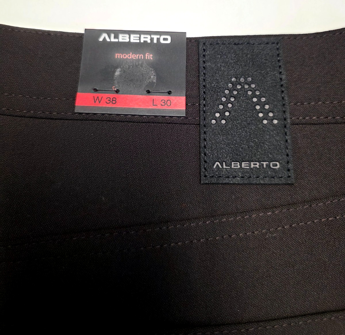 New ALBERTO Stone Ceramica MODERN FIT Casual Pants 38×30 Dark Brown Poly VISCOSE