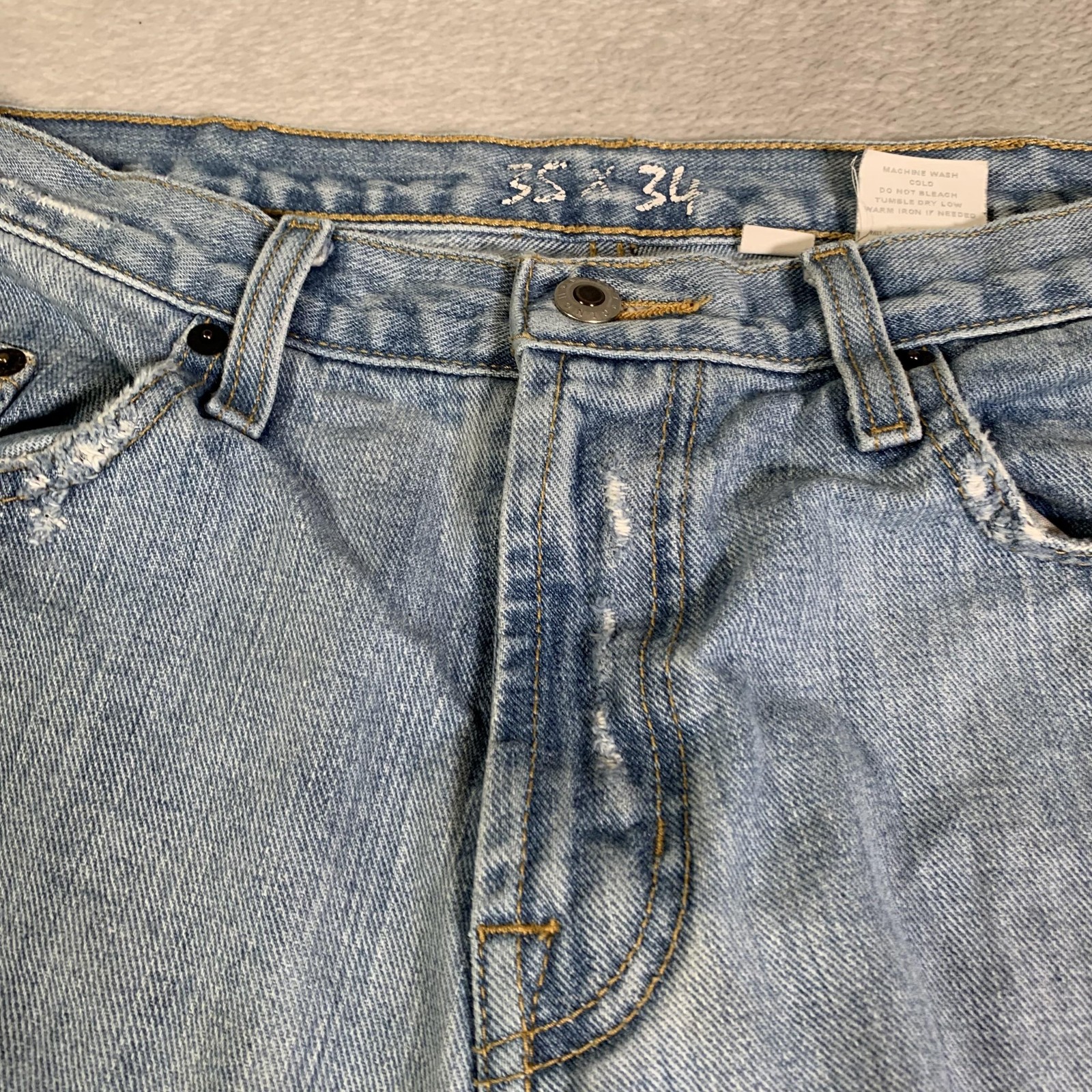 Cinch 003 White Label Rigid Jeans Mens 35×34 Blue Light Wash Stone Bootcut