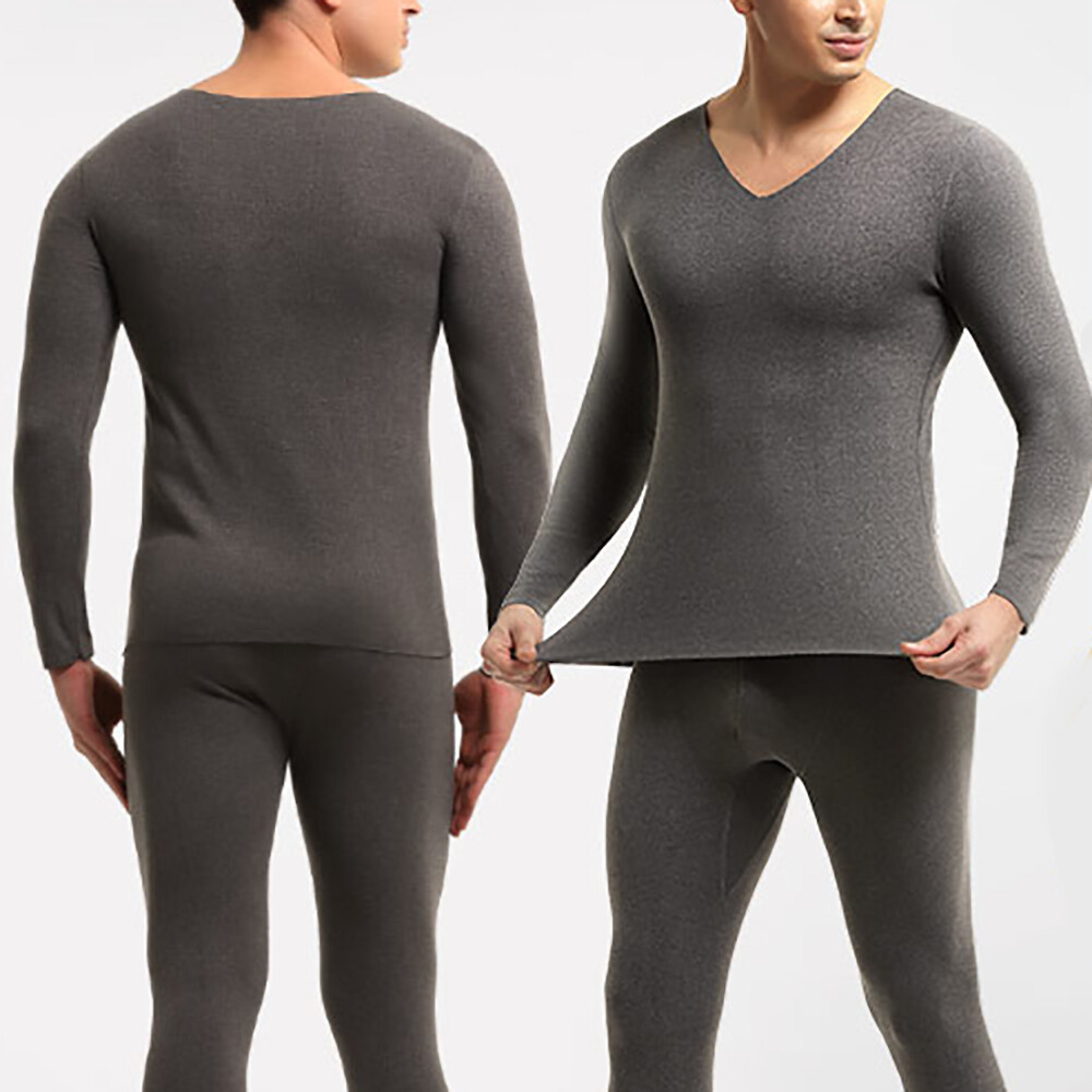 Mens Fleece Lined Thermal Underwear Set Long Johns Top Pants T Shirt Winter Warm