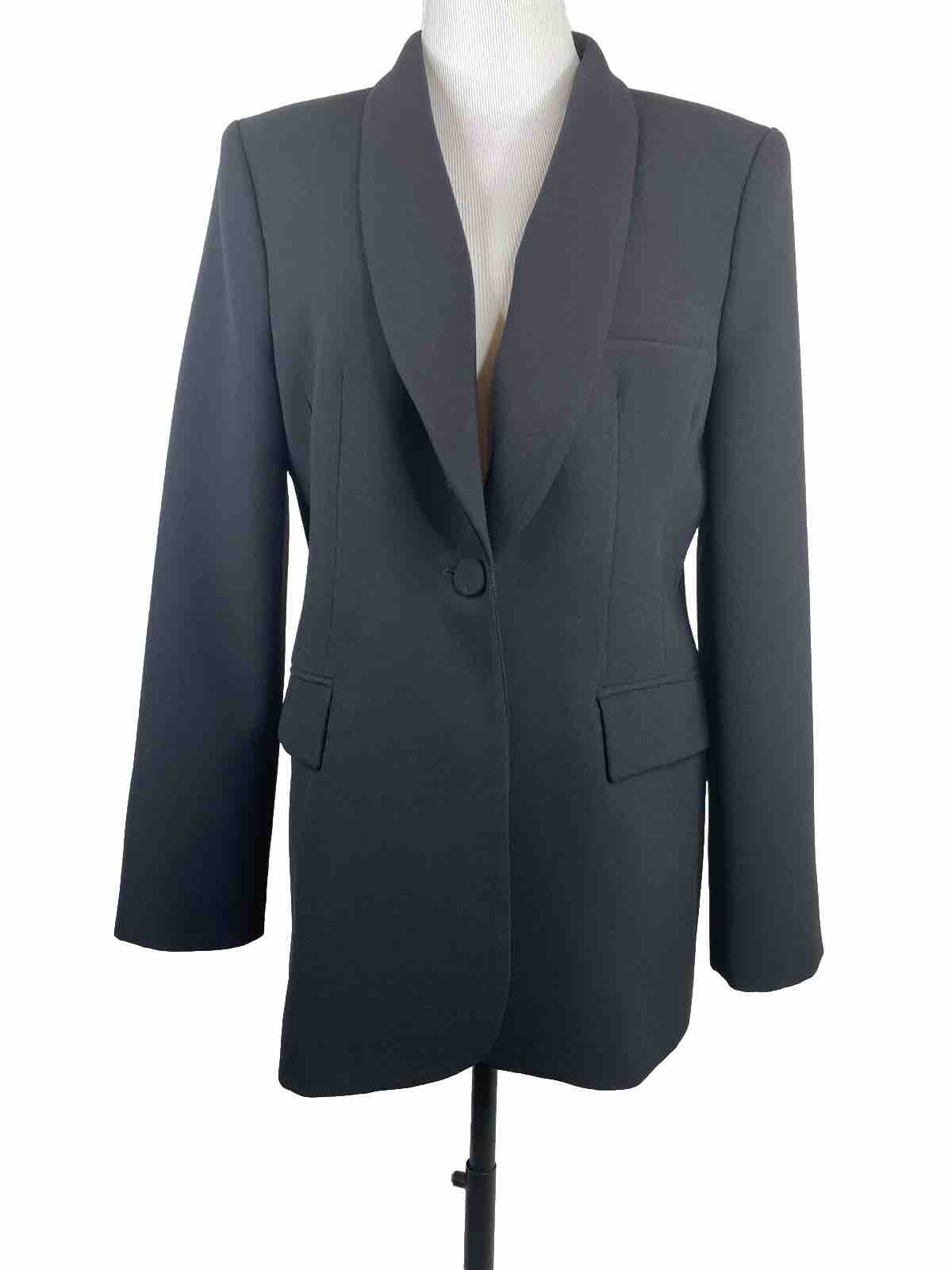 ZARA Tuxedo Blazer Black Shawl Collar Single Breasted Slit Cuffs Shoulder Pads L