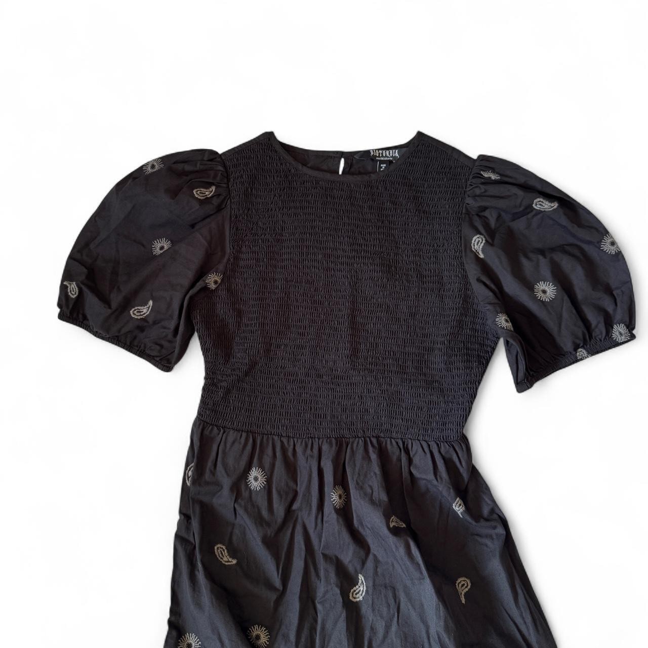 Disturbia Black Dawn Sun Embroidered Tiered Maxi Dress 8 Puff Sleeve Witchy Goth