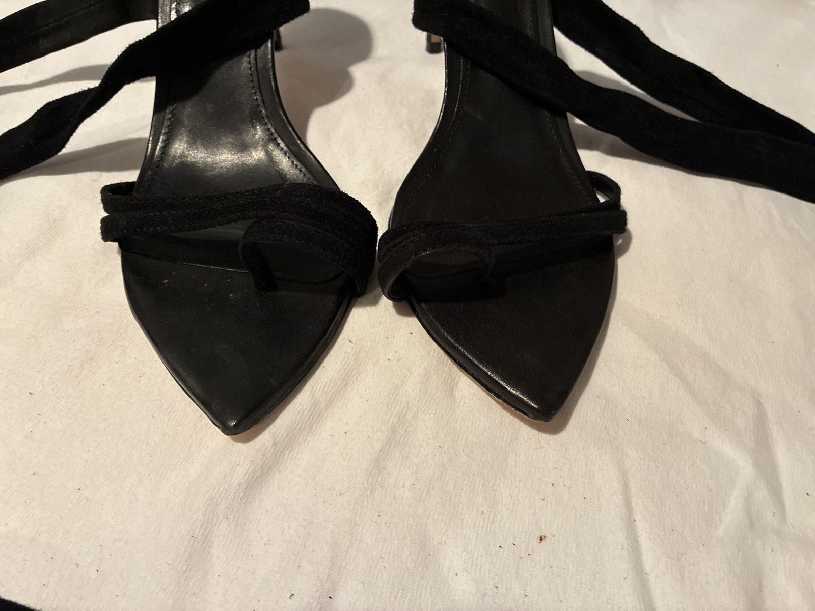 Schutz Black Suede Ankle Wrap Toe Ring Kitten Heels