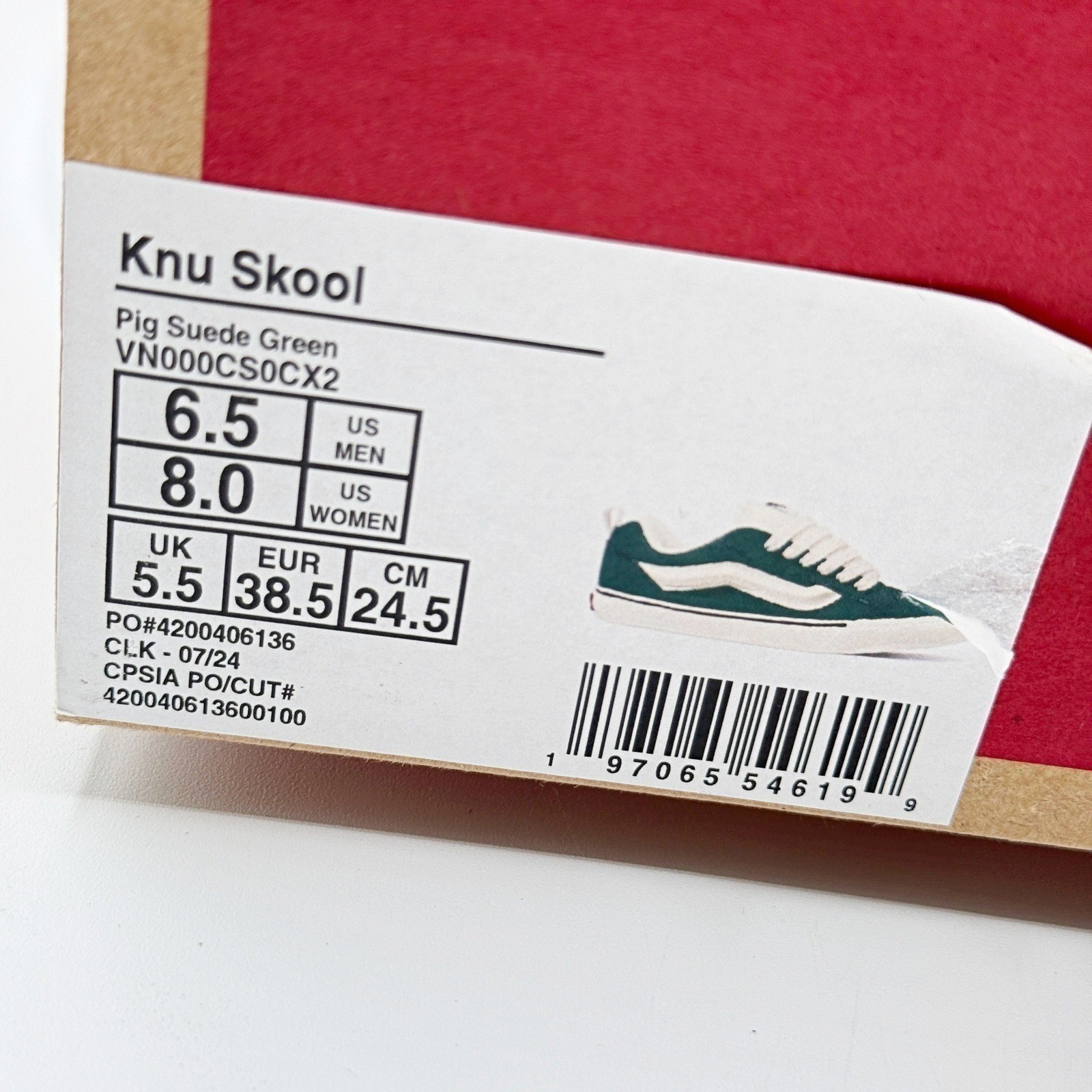 Vans Knu Skool Size 6.5 Mens Pig Suede Green VN000CS0CX2 Low Top Sneakers