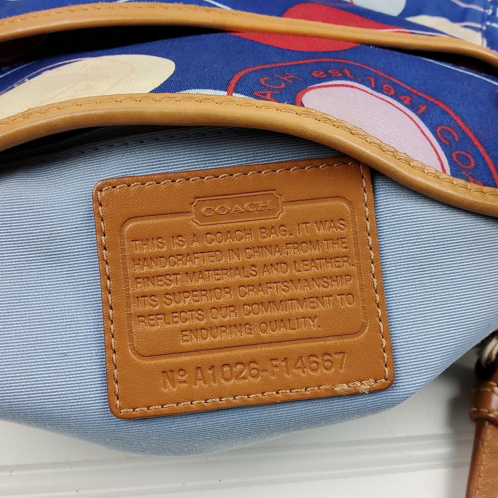 COACH Polka Dot Leah F14667 Blue White Red Shoulder Handbag Purse with Pouch