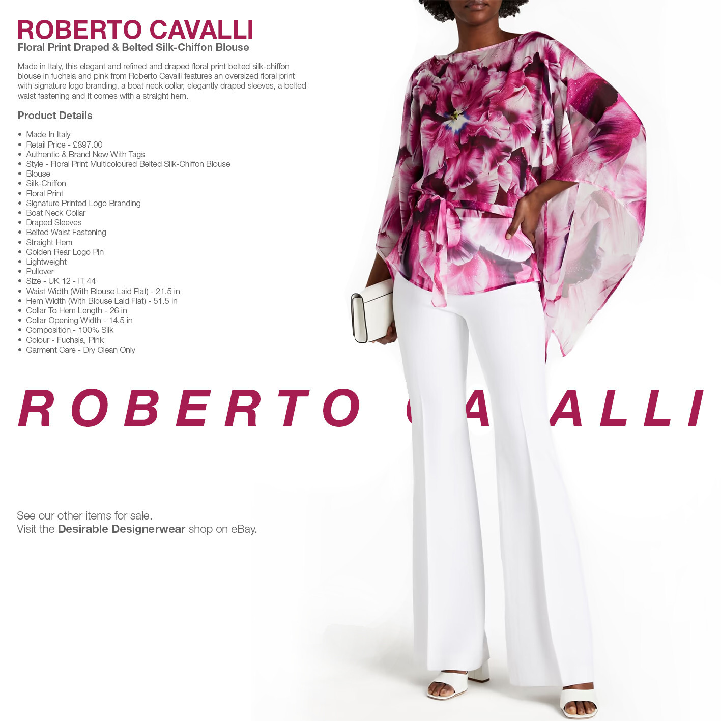 ROBERTO CAVALLI Blouse Leopard Print Silk Lace Up Blouse Size 44 – RP £985.00