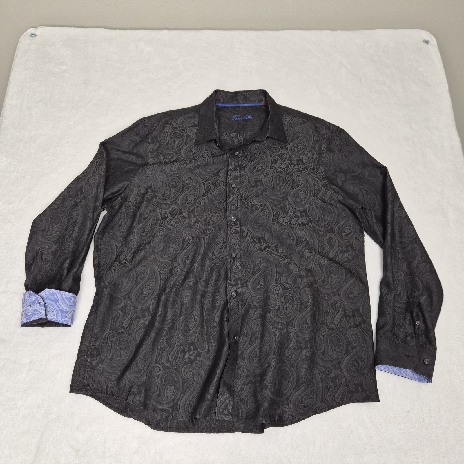 Tasso Elba Black Paisley Shirt Mens XXL 18 Jacquard Long Sleeve Old Money Luxury
