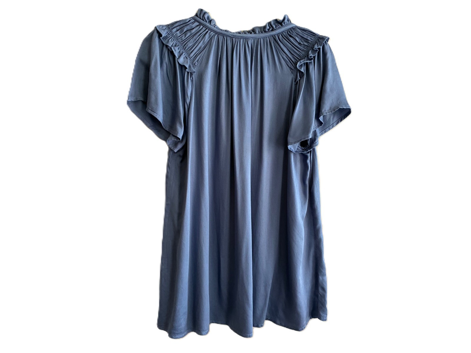 Womens Sundance Blue Tunic Blouse Ruffled V-Neck Flutter Sleeves Sz Med