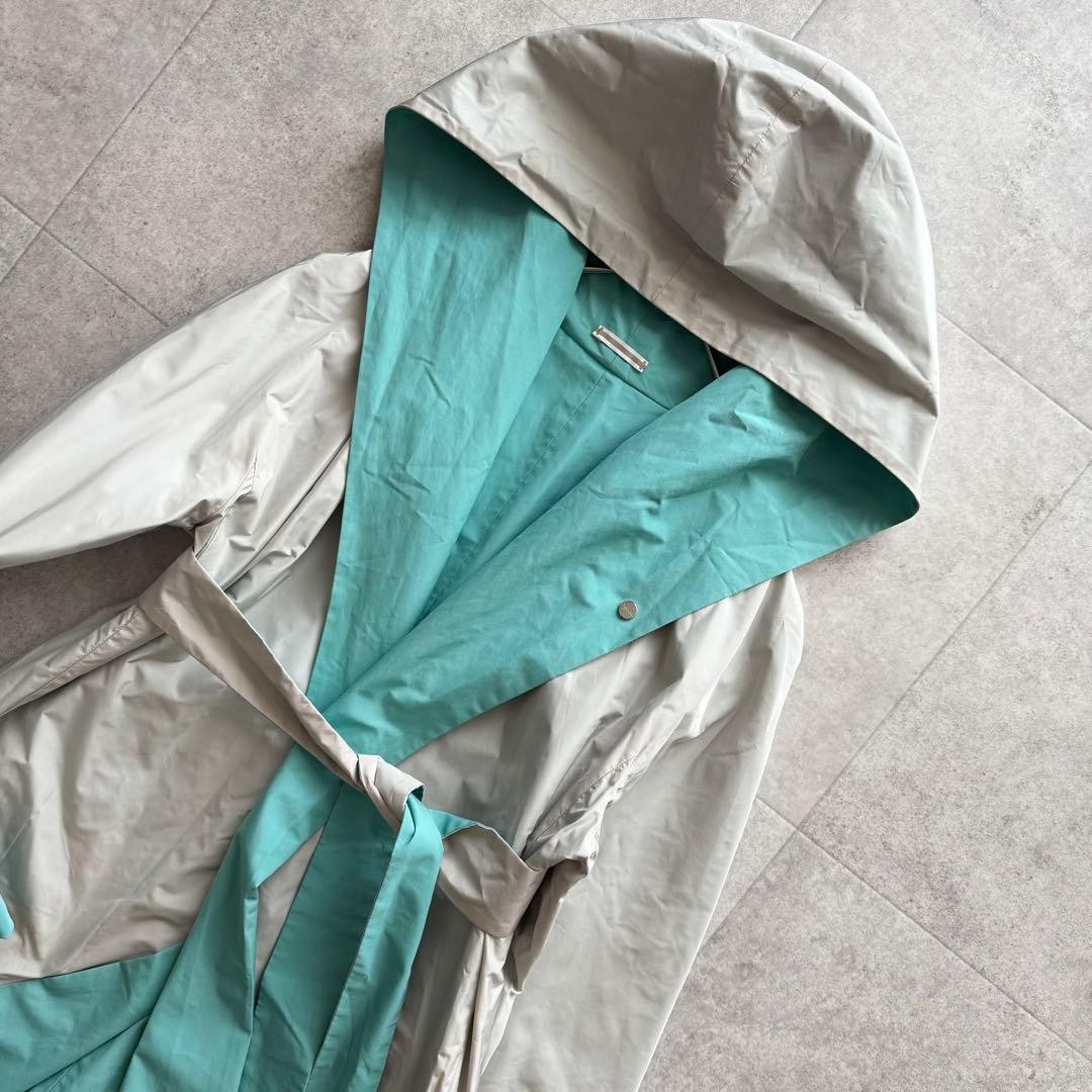 Max Mara Reversible Spring Coat, Polyester, Light Gray and Verdigris, Size XS