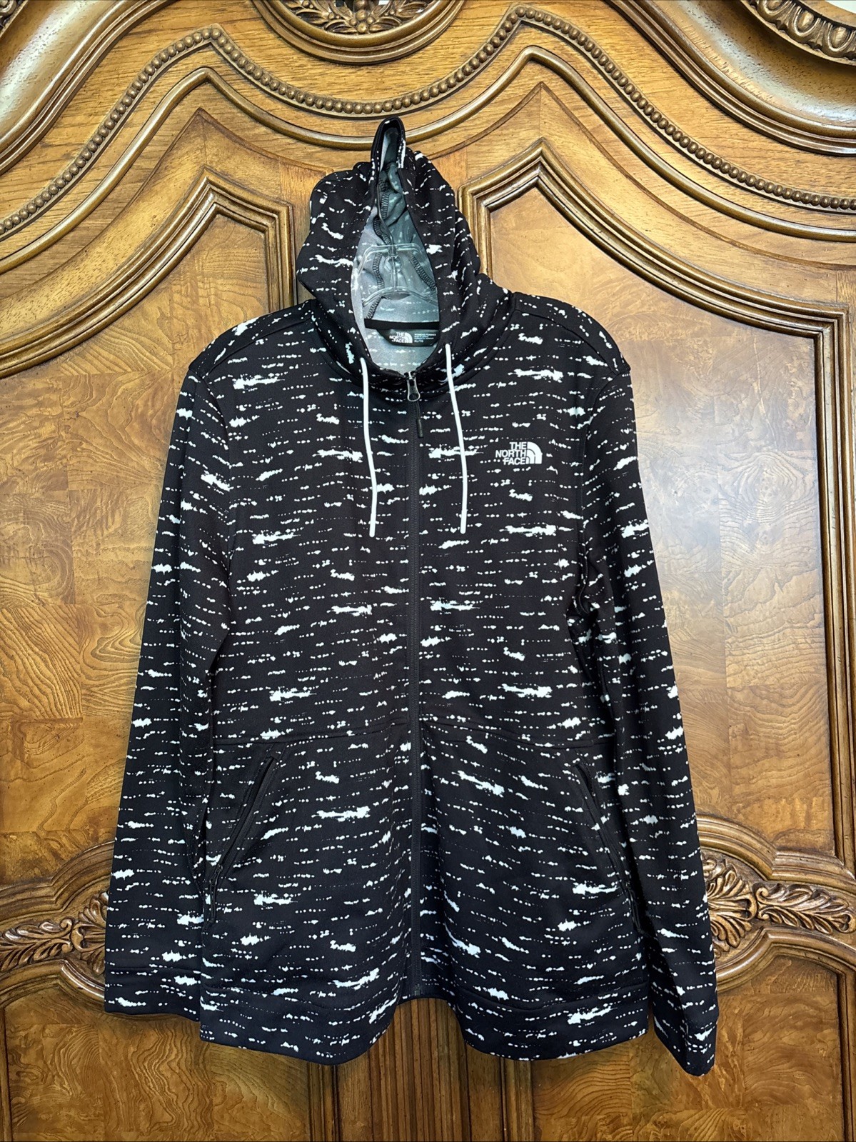 THE NORTH FACE Womens XL Black White Dot-Dash Print Full Zip Hoodie Jacket $80