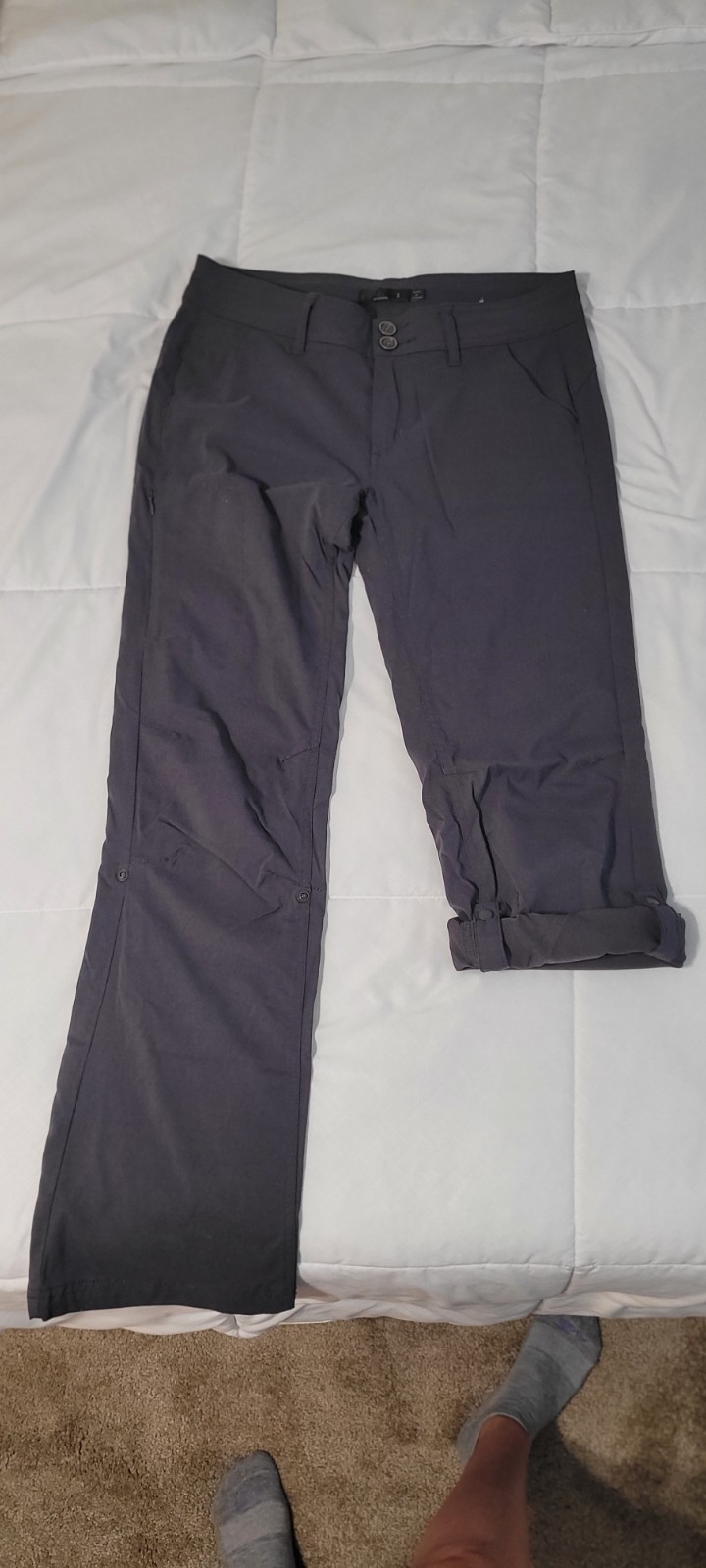 PrAna Halle Pants Womens 8 Gray Bootcut Roll Up Snap Stretch Zion Outdoor Hiking