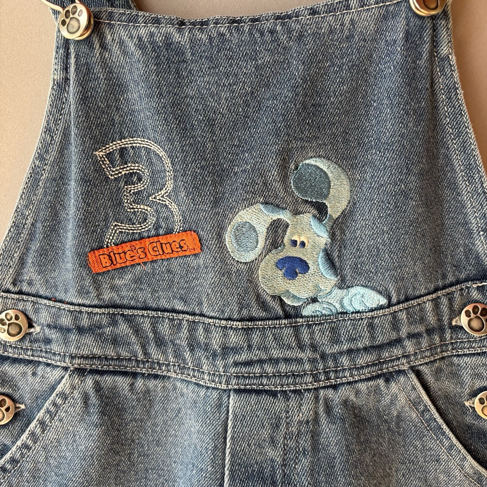 Vintage Y2K Kid’s Blues Clues Denim Overalls Embroidered 3T Nickelodeon Cotton