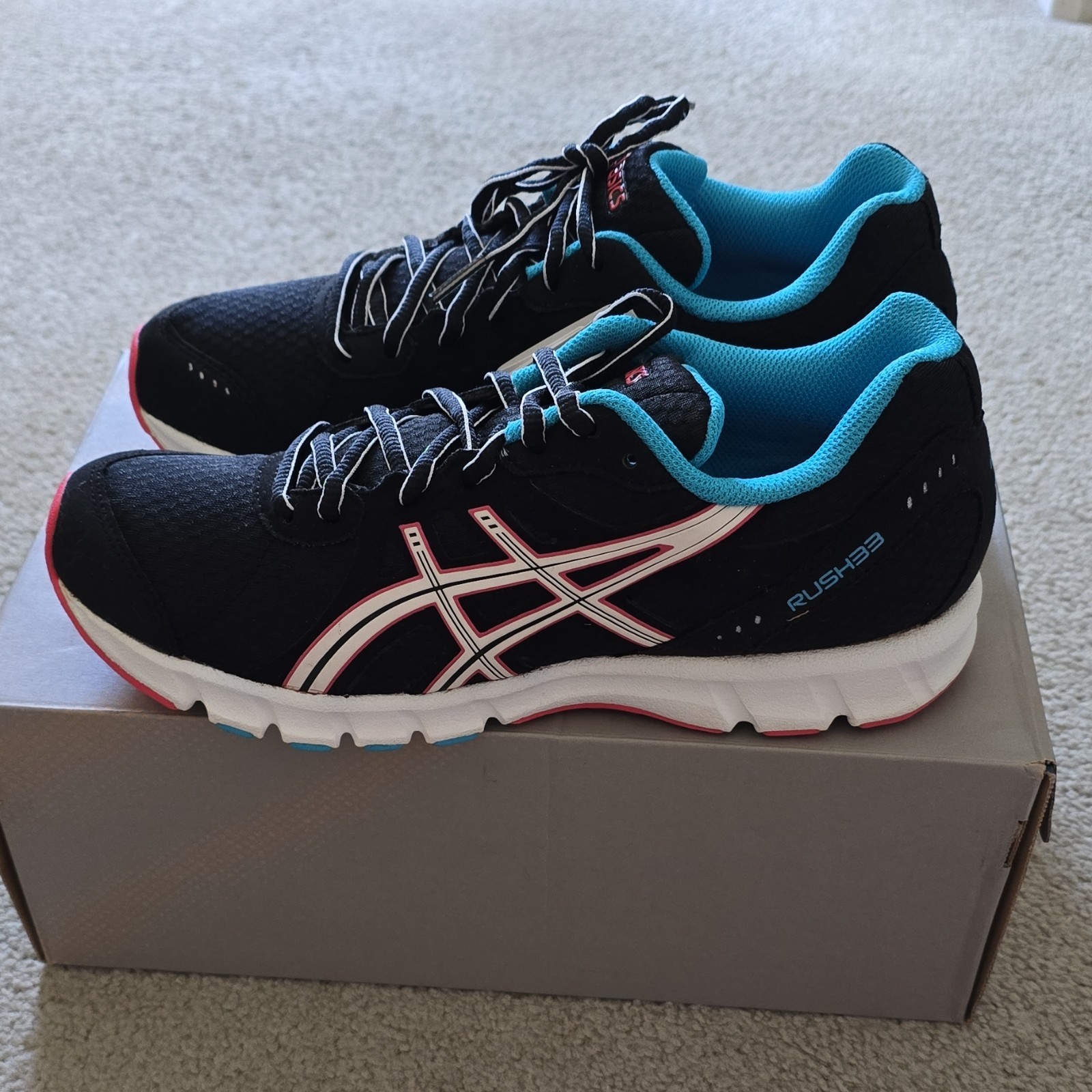 ASICS Women’s Black/Blue/Pink Low Top Lace-Up Athletic Sneakers Rubber Sole