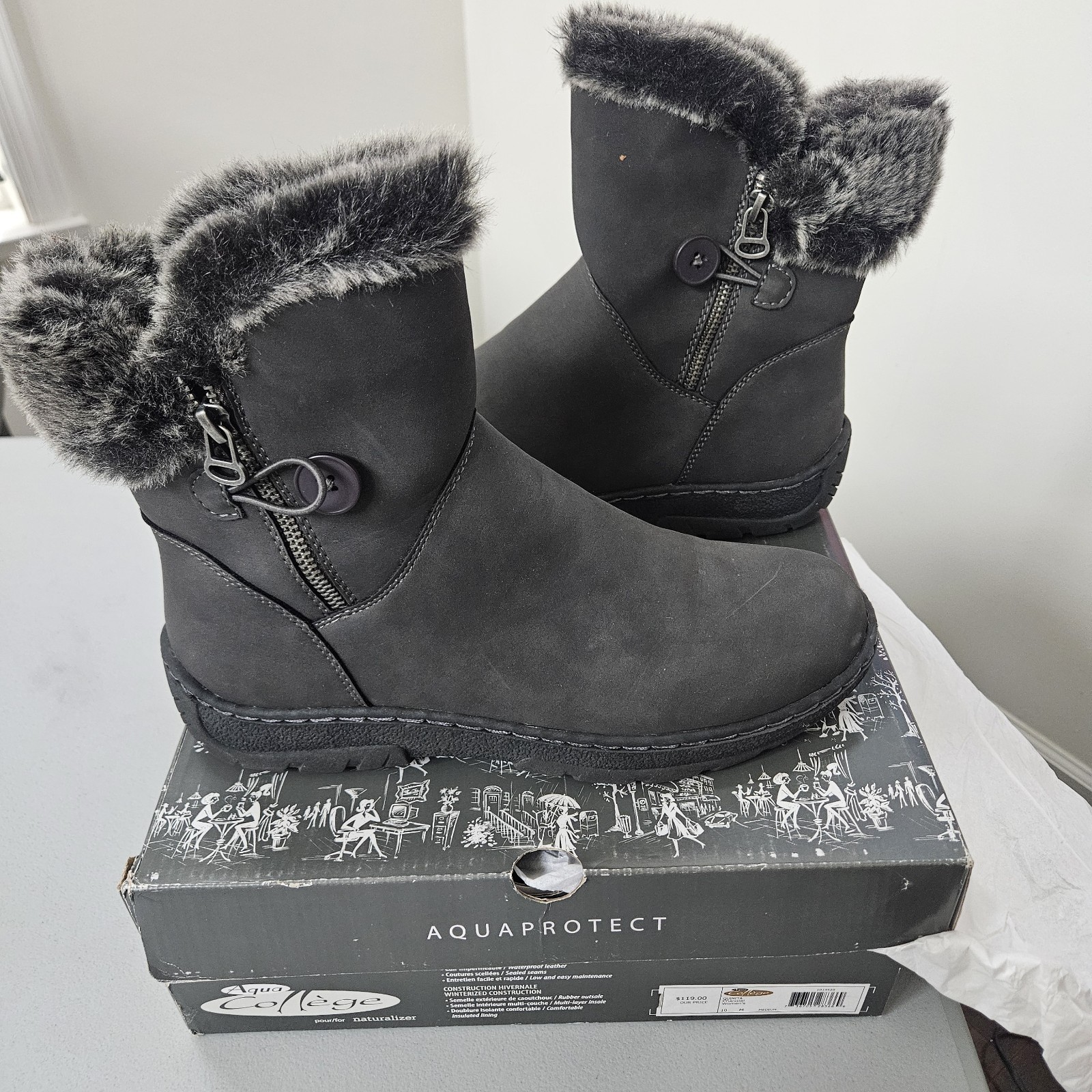 Womens Winter Bootie With Faux Fur Trim. Waterproof. Leather With Sealed Seams