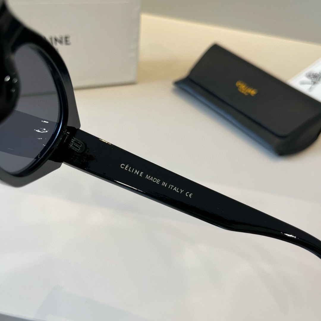 Celine CL40308U Silver Logo Black Cat Eye Sunglasses 55-18-145