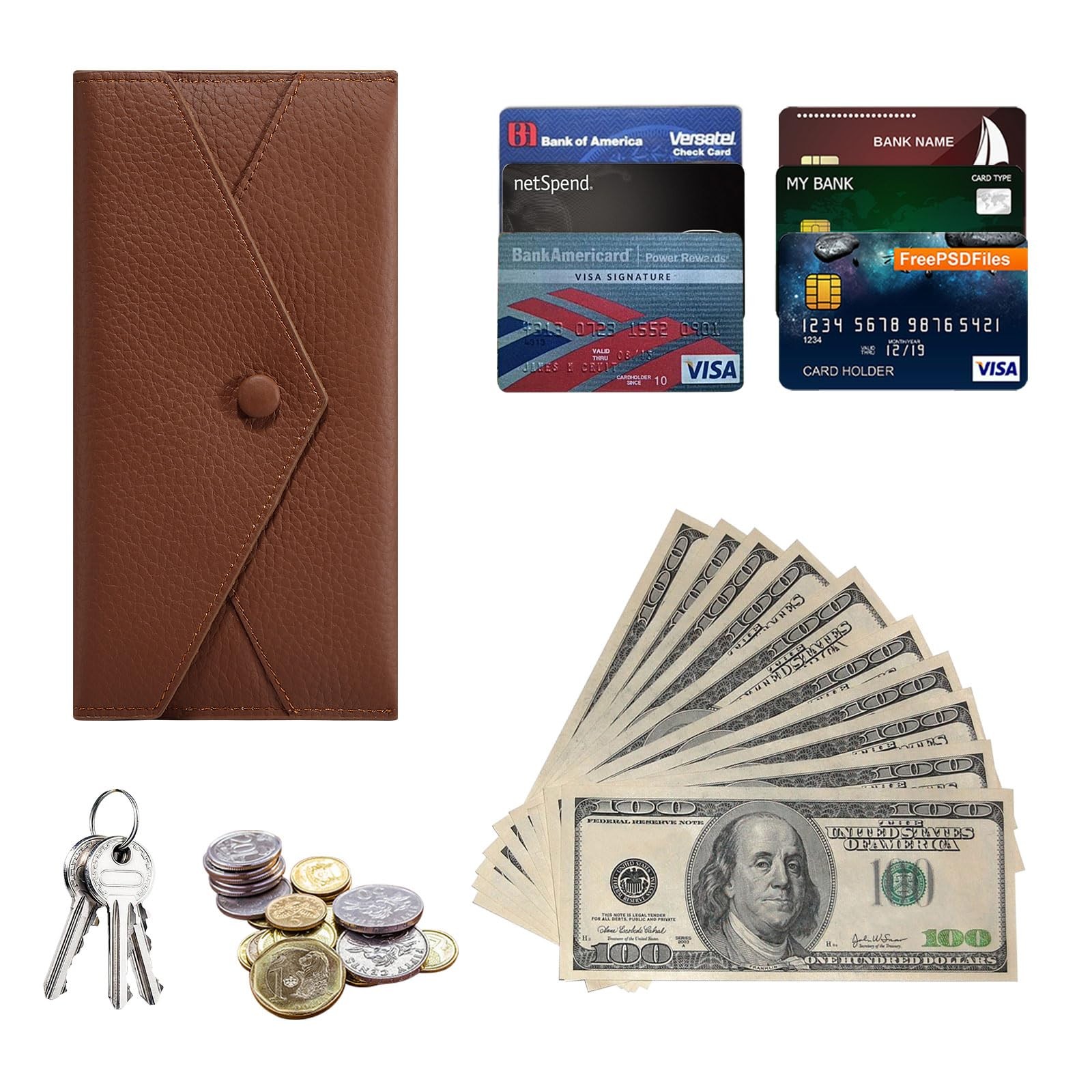XEYOU Envelope Card Wallet for Women Genuine 7.7 x 4.1 x 0.6 inches, Brown