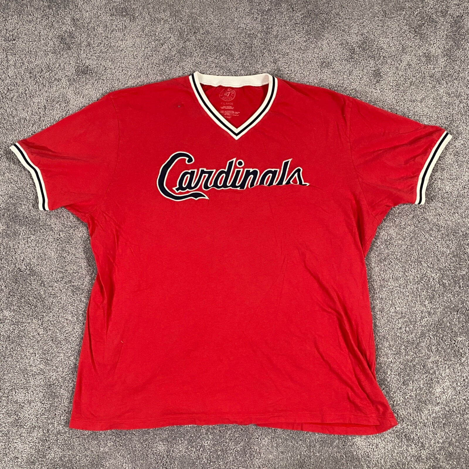 Cardinals Shirt Mens XL Red Short Sleeve V-Neck Ringer 47 Brand Cotton