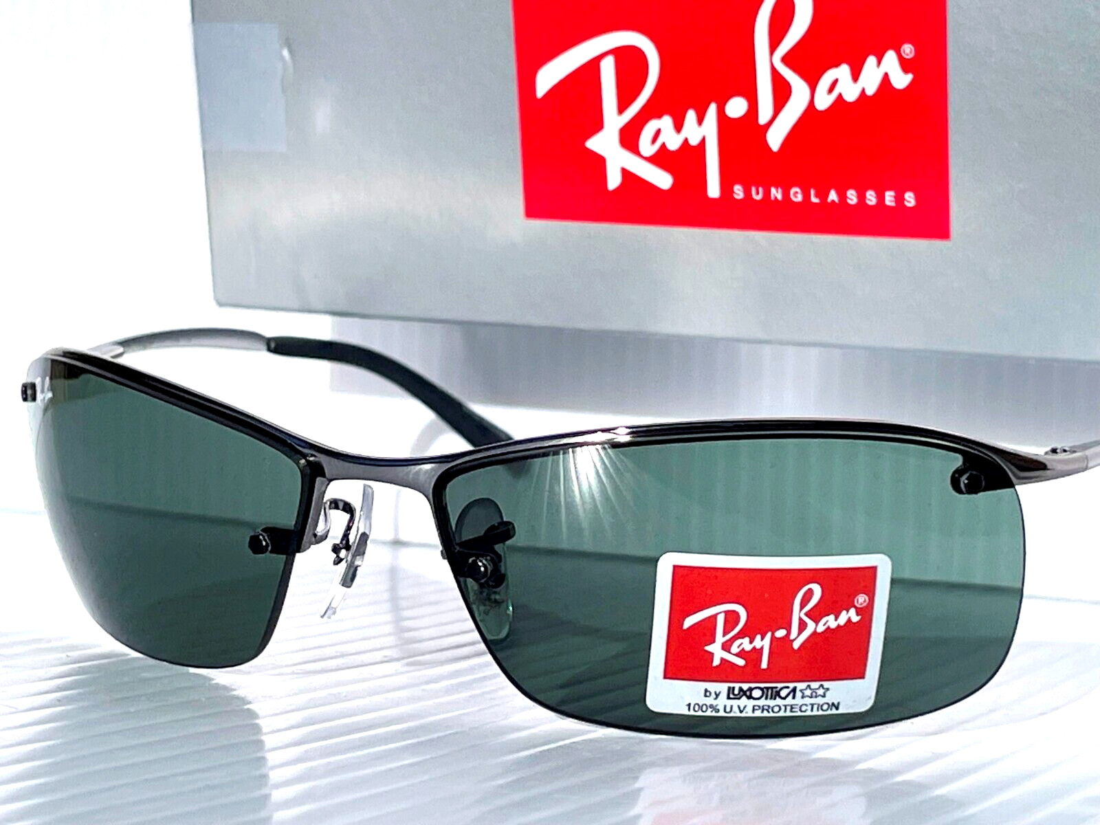 NEW Ray Ban Gunmetal UV PROTECTIVE Dark Green Lens Sunglass RB 3183 004/71