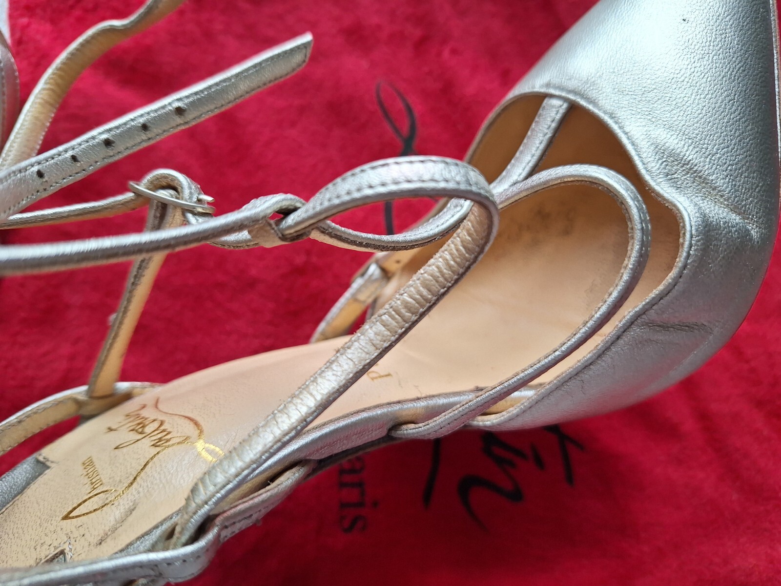 Authentic Christian Louboutin Gold Leather Kadreyana Caged Sandals Size 38