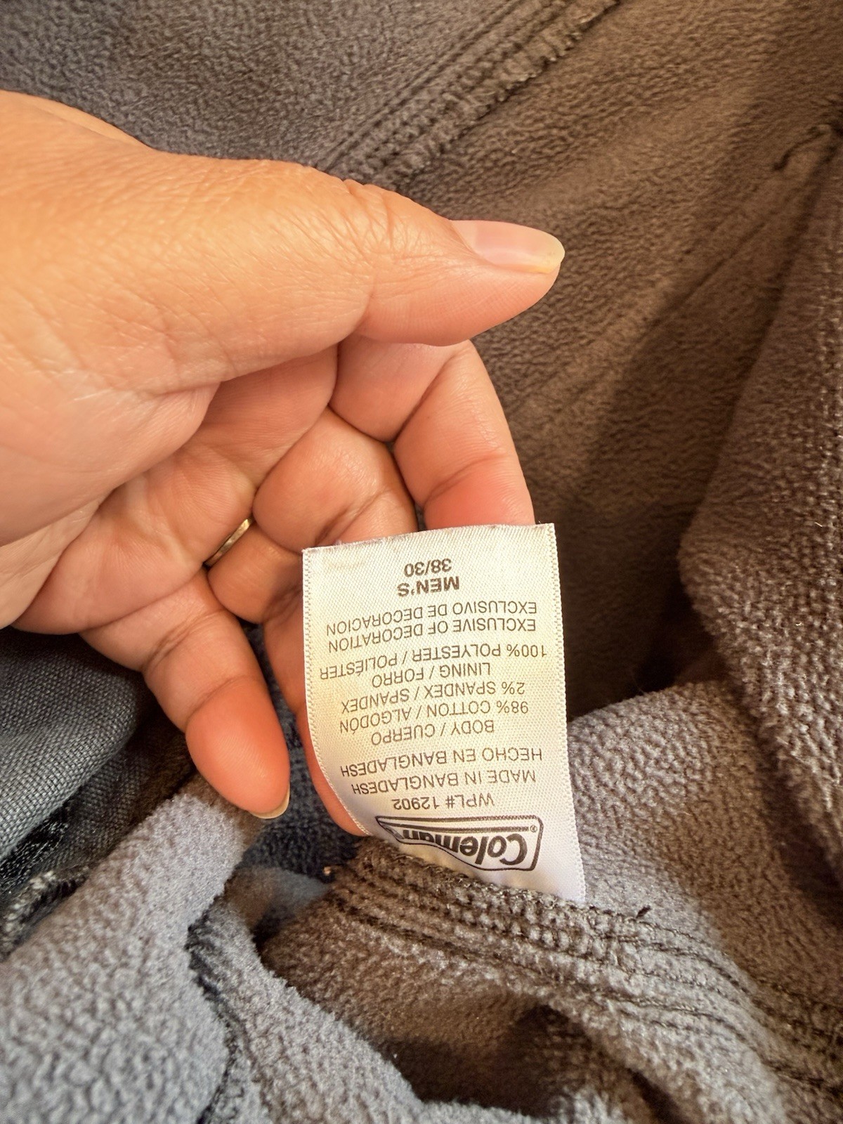 Distress Coleman Men’s Gray Fleece Lined Workwear Pants 38W Relaxed Straight Leg