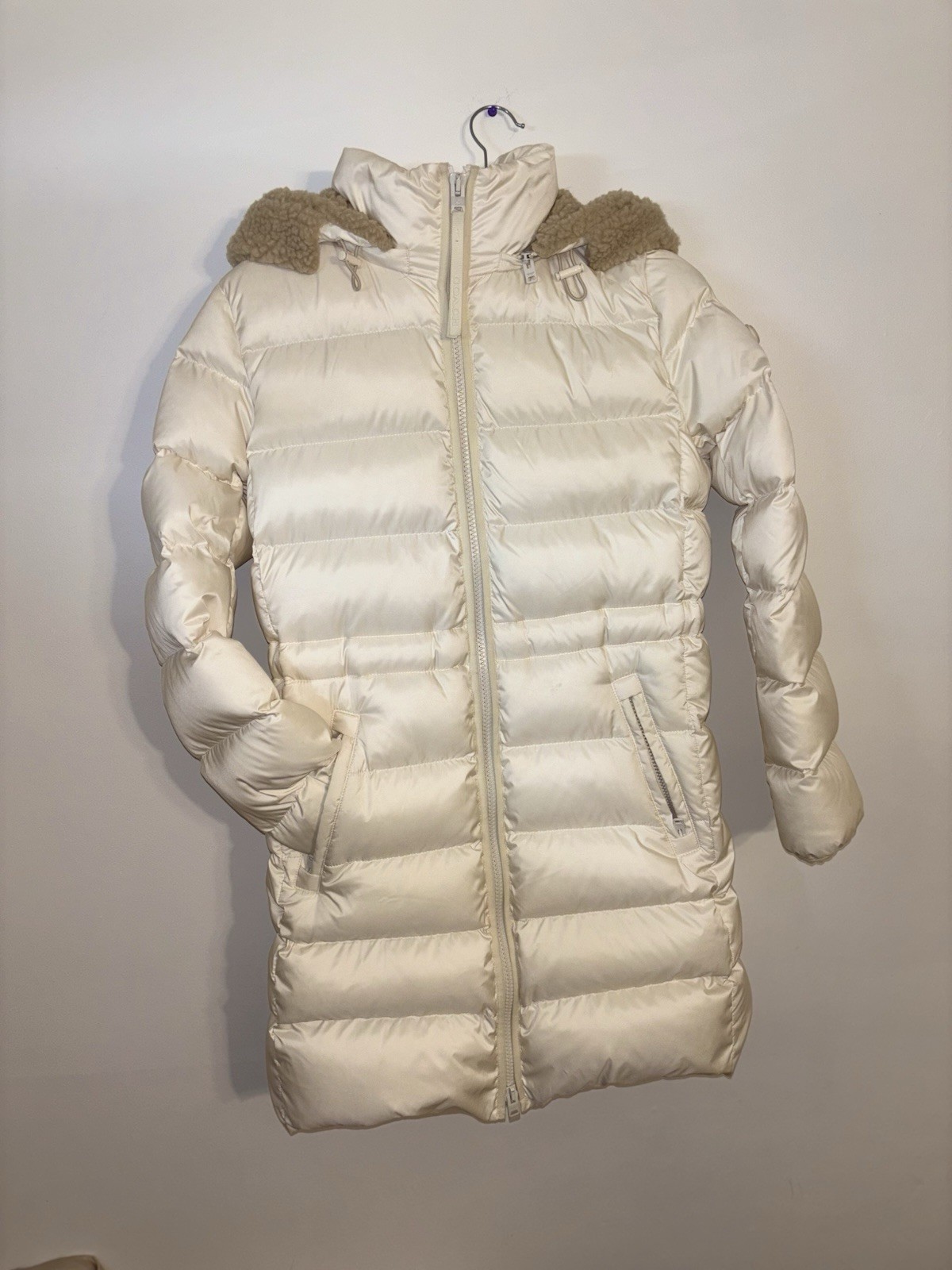 Authentic Coach Winter Goose Down Coat Cream/Ivory Womens Sz Medium Sherpa Hood