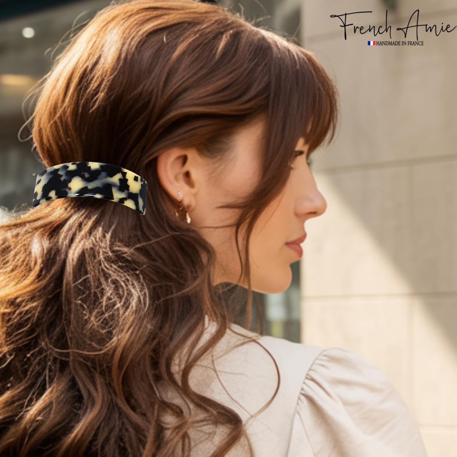 White Tokyo 3 3/4 Celluloid Automatic Hair Clip, Extra Wide Volume, Barrette