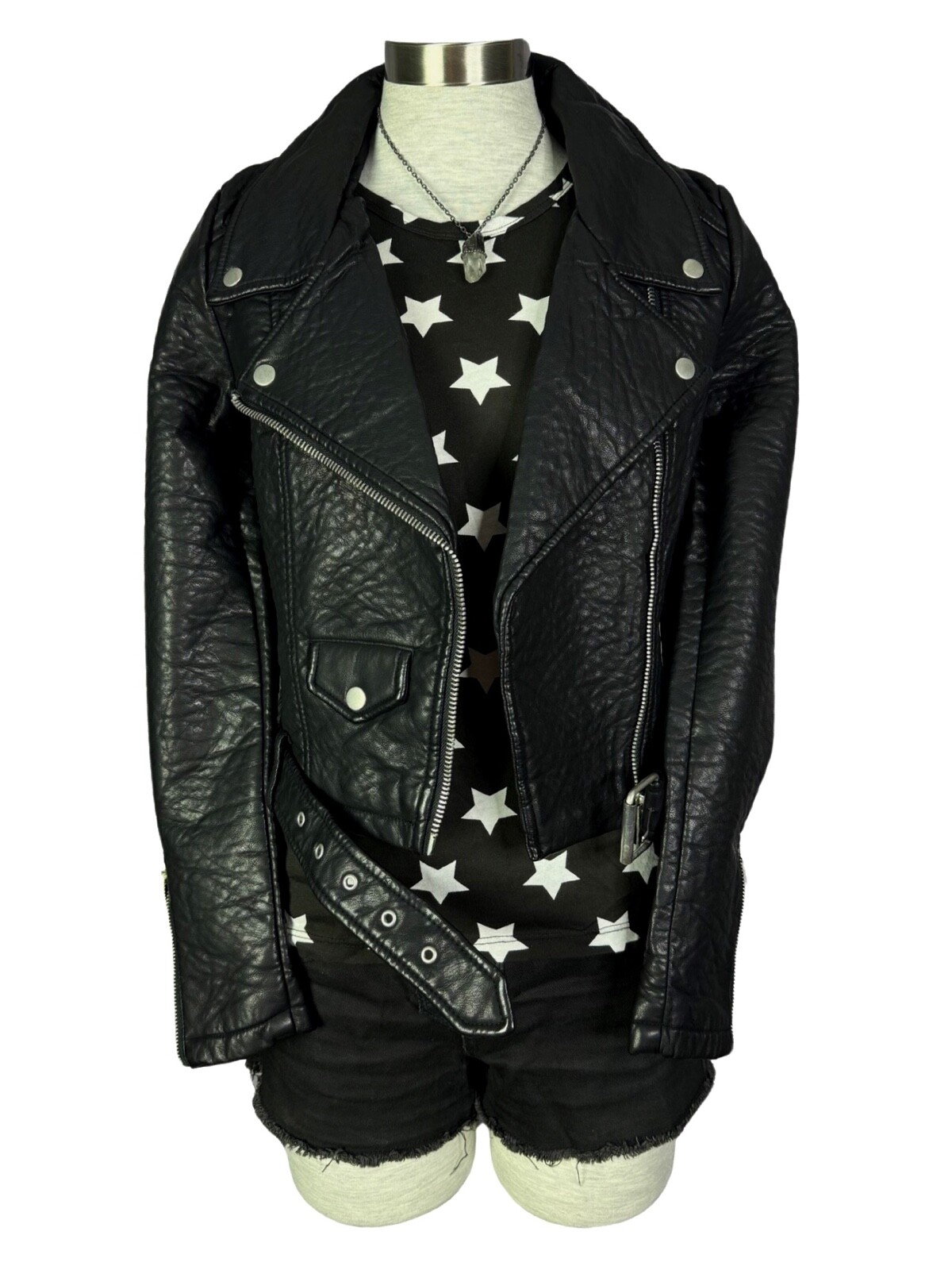 Nasty Gal Atomic Vegan Leather Moto Punk Metal Biker Rock Star Black Jacket