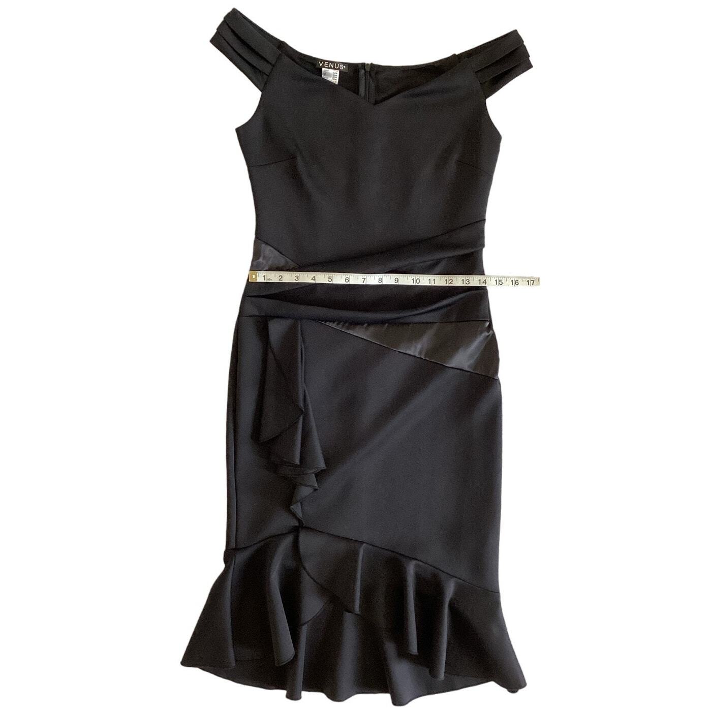 Venus Womens Ruffle Detail Off Shoulder Sweetheart Neckline Black Dress S